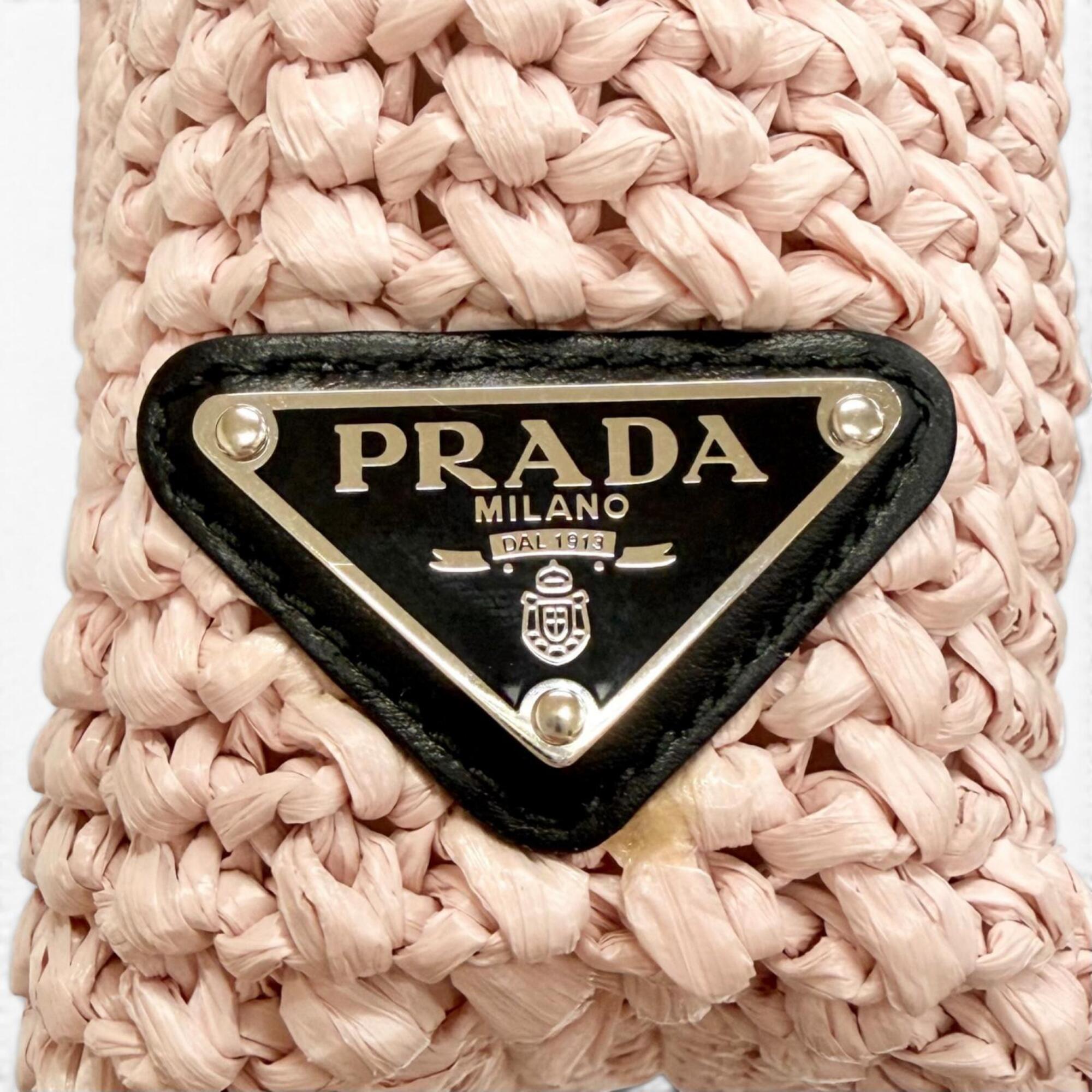 Prada Black Pink Raffia Handbag Tote Bag (Pre-Owned)