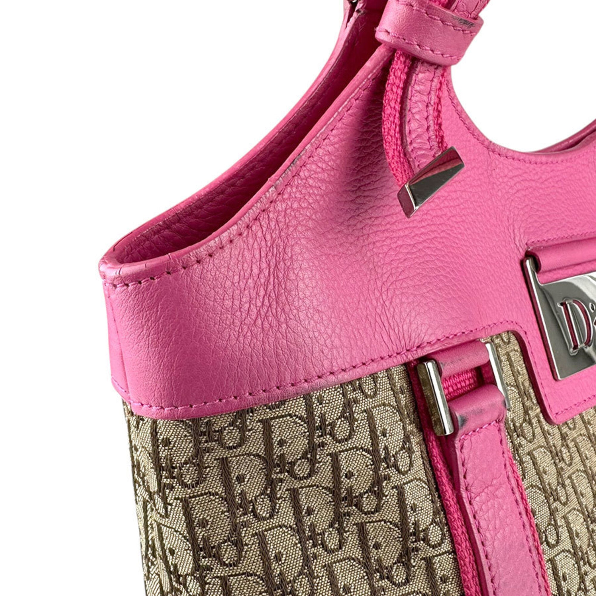 Christian Dior Brown Pink Canvas Leather Handbag (Pre-Owned)