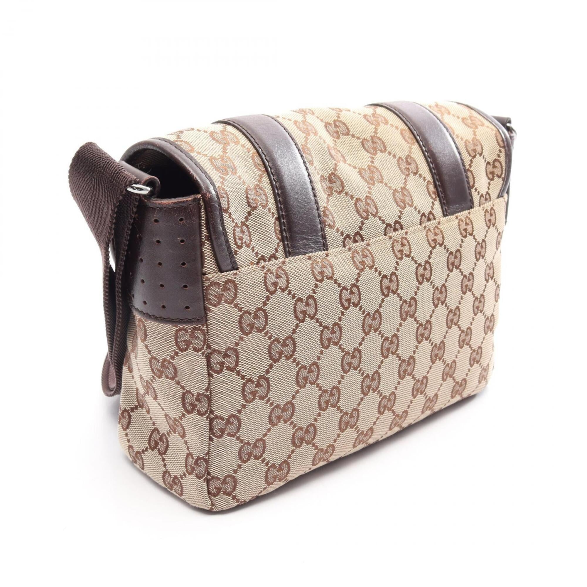 Gucci Beige Brown Canvas Leather Handbag Shoulder Bag (Pre-Owned)