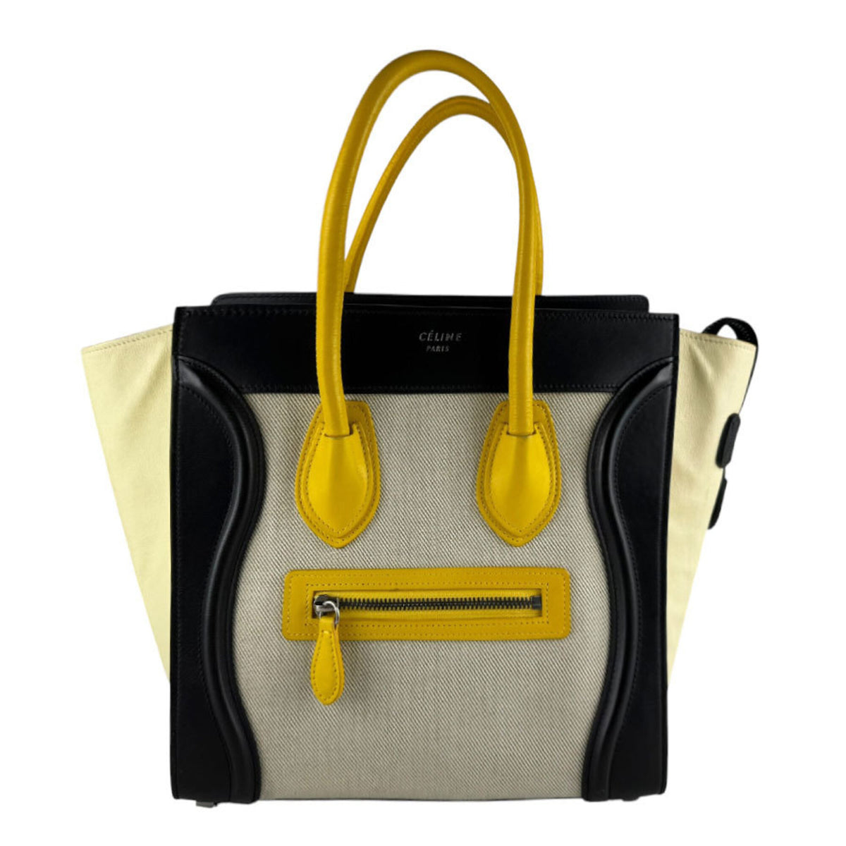 Celine Black Cream Yellow Leather Canvas Handbag (Pre-Owned)
