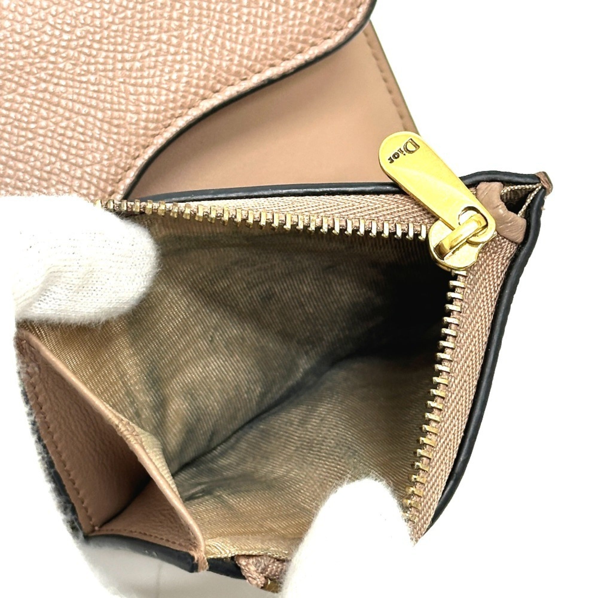 Christian Dior Beige Leather Wallet (Tri-Fold) (Pre-Owned)