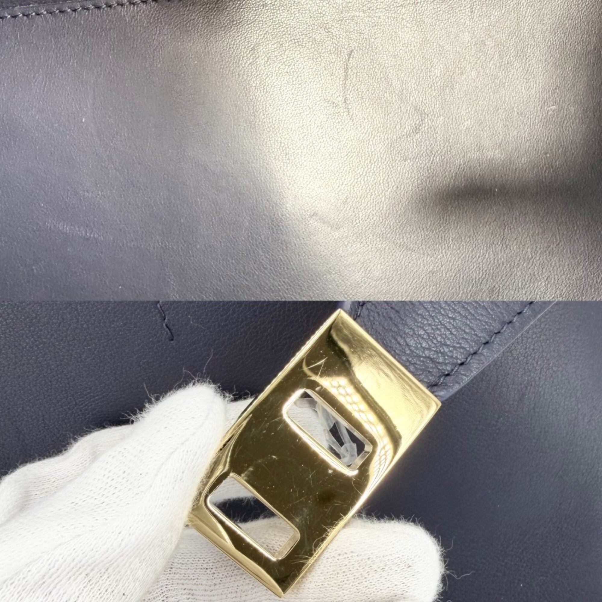 Salvatore Ferragamo Navy White Leather Tote Bag (Pre-Owned)