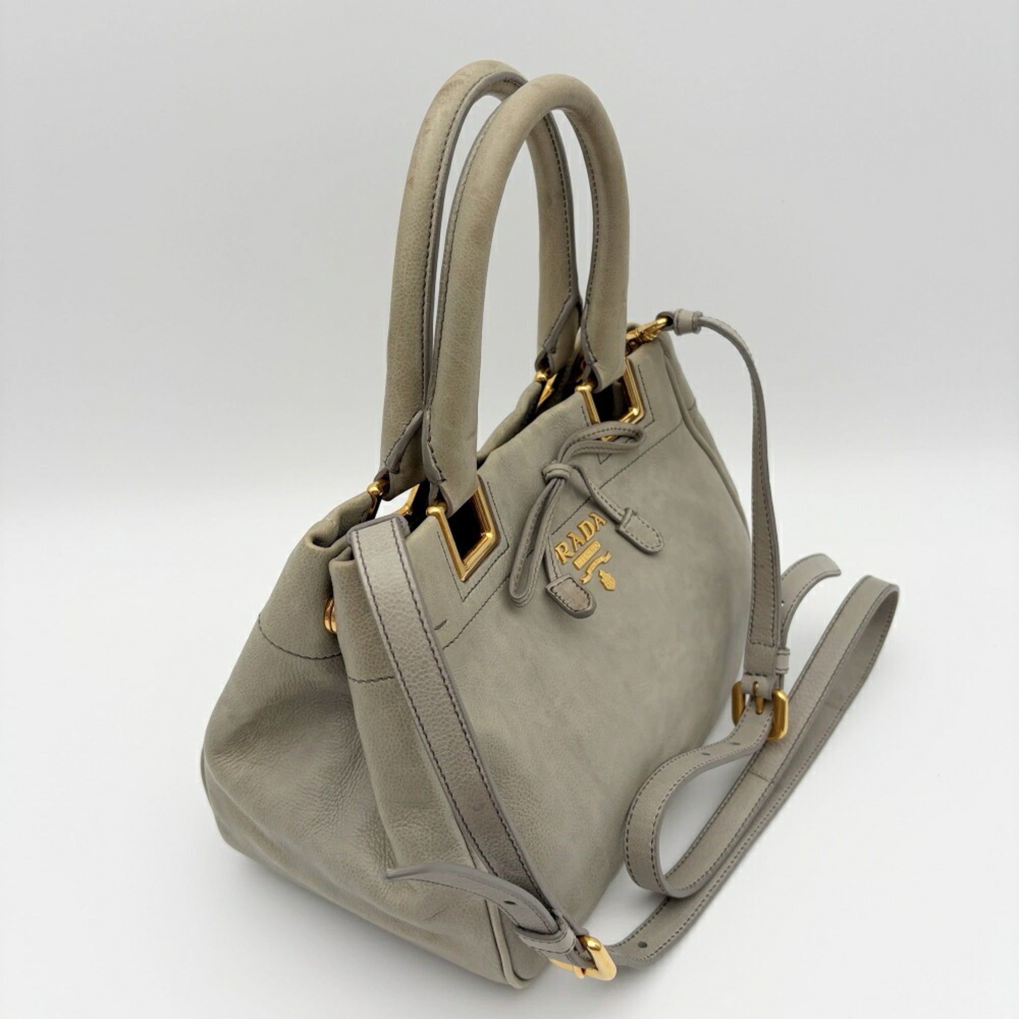 Prada Grayish Leather Handbag Shoulder Bag (Pre-Owned)
