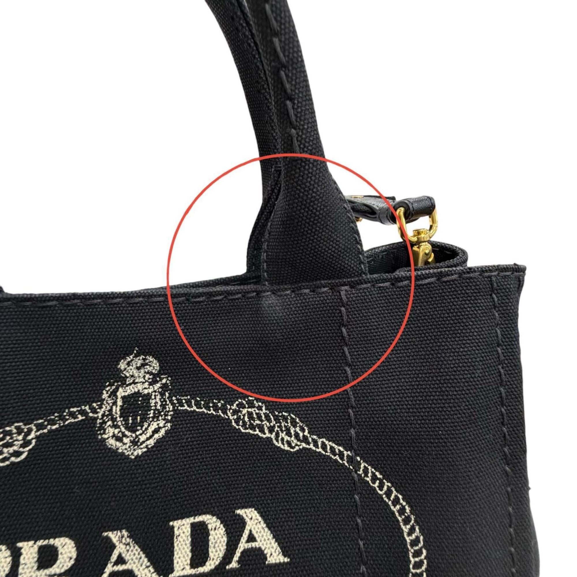 Prada Black Leather Canvas Tote Bag (Pre-Owned)