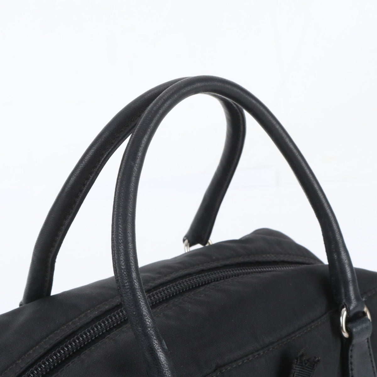 Prada Black Leather Nylon Handbag Tote Bag (Pre-Owned)