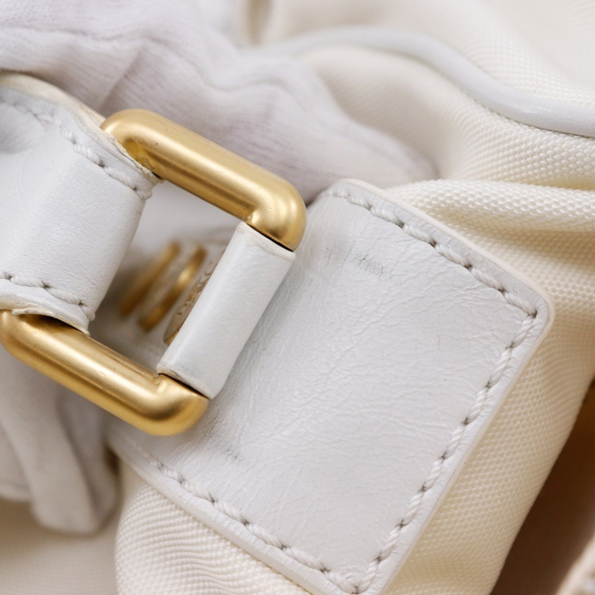 Celine White Nylon Canvas Leather Boston Bag Handbag (Pre-Owned)