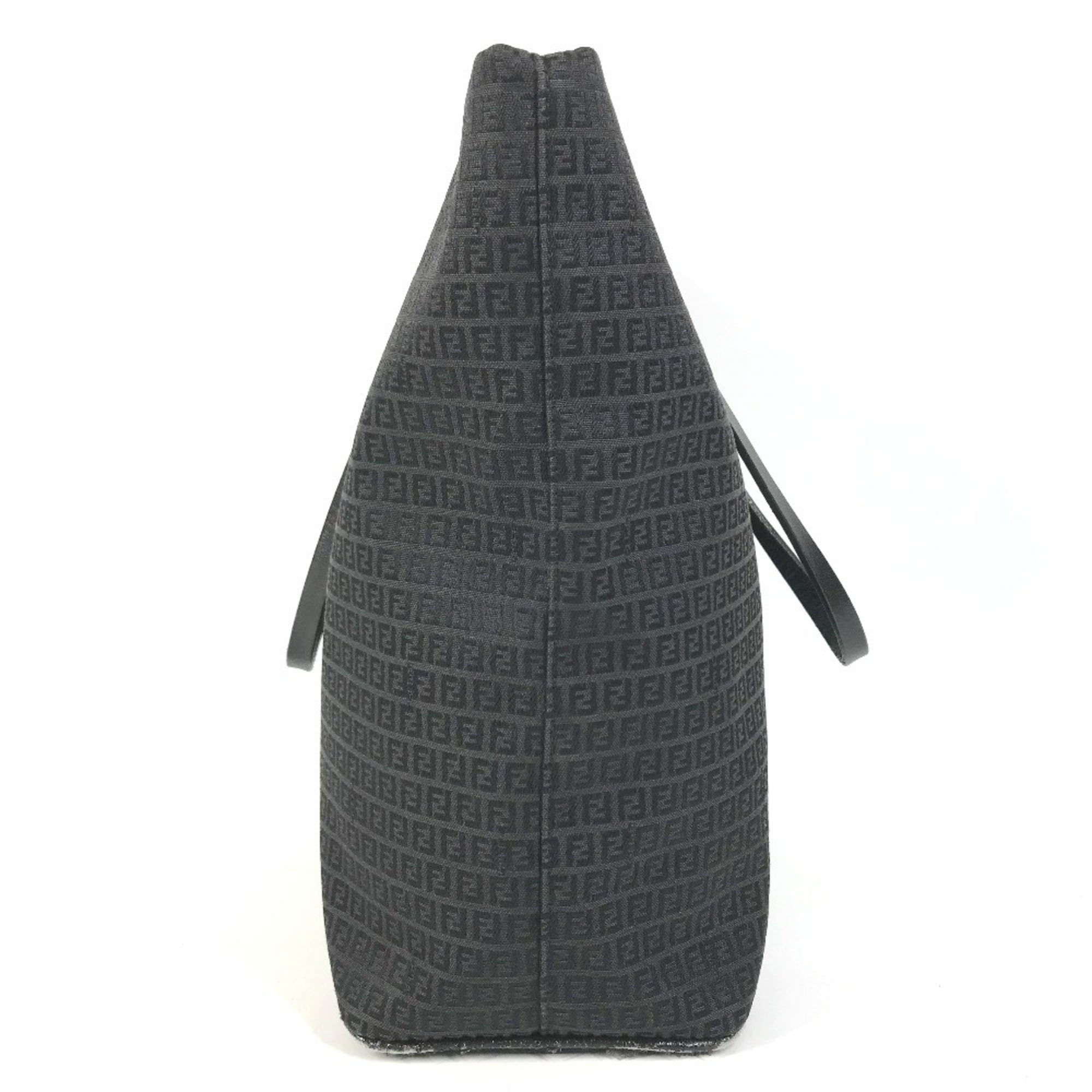 Fendi Zucchino Black Leather Canvas Shoulder Bag Tote Bag (Pre-Owned)