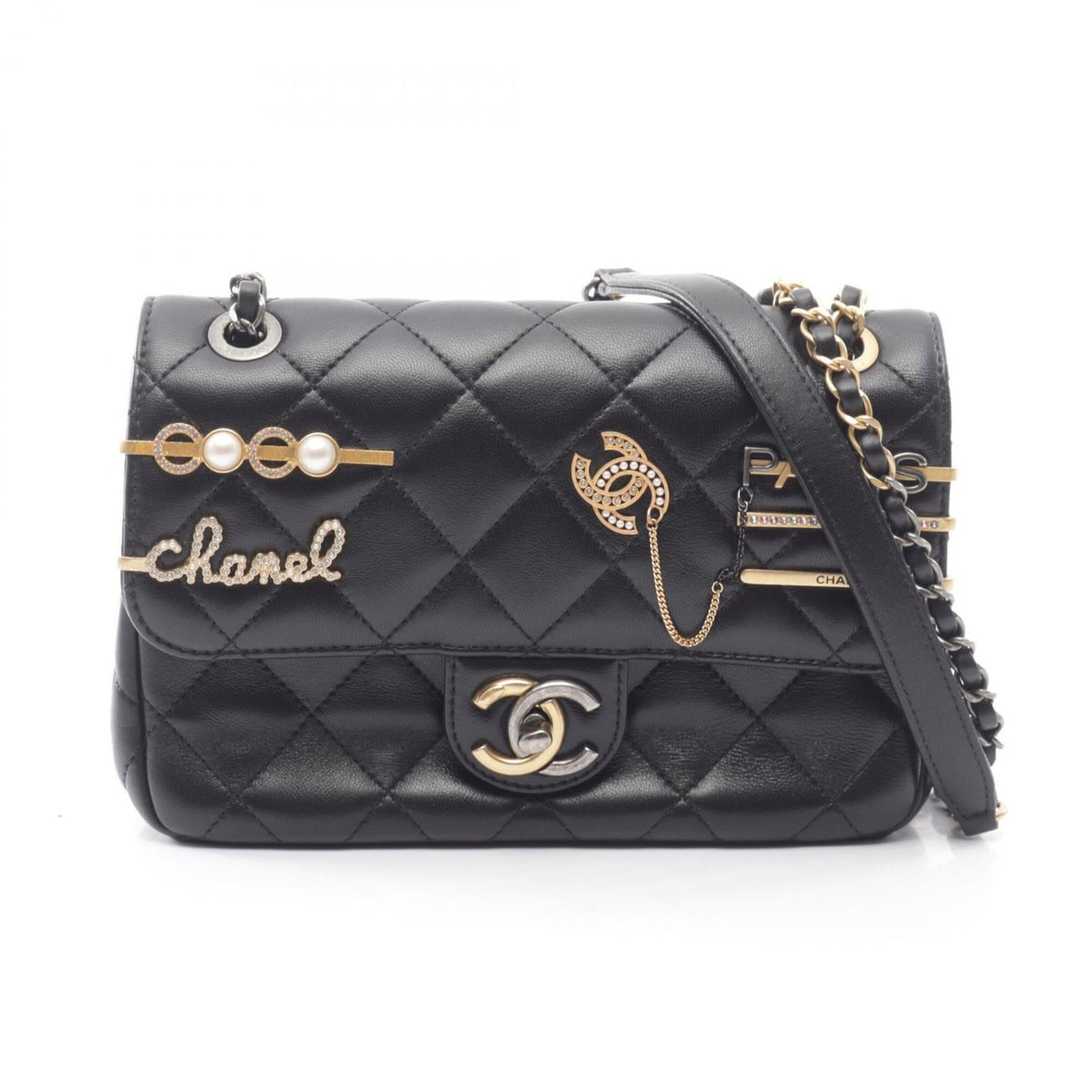 Chanel Black Leather Handbag Shoulder Bag (Pre-Owned)