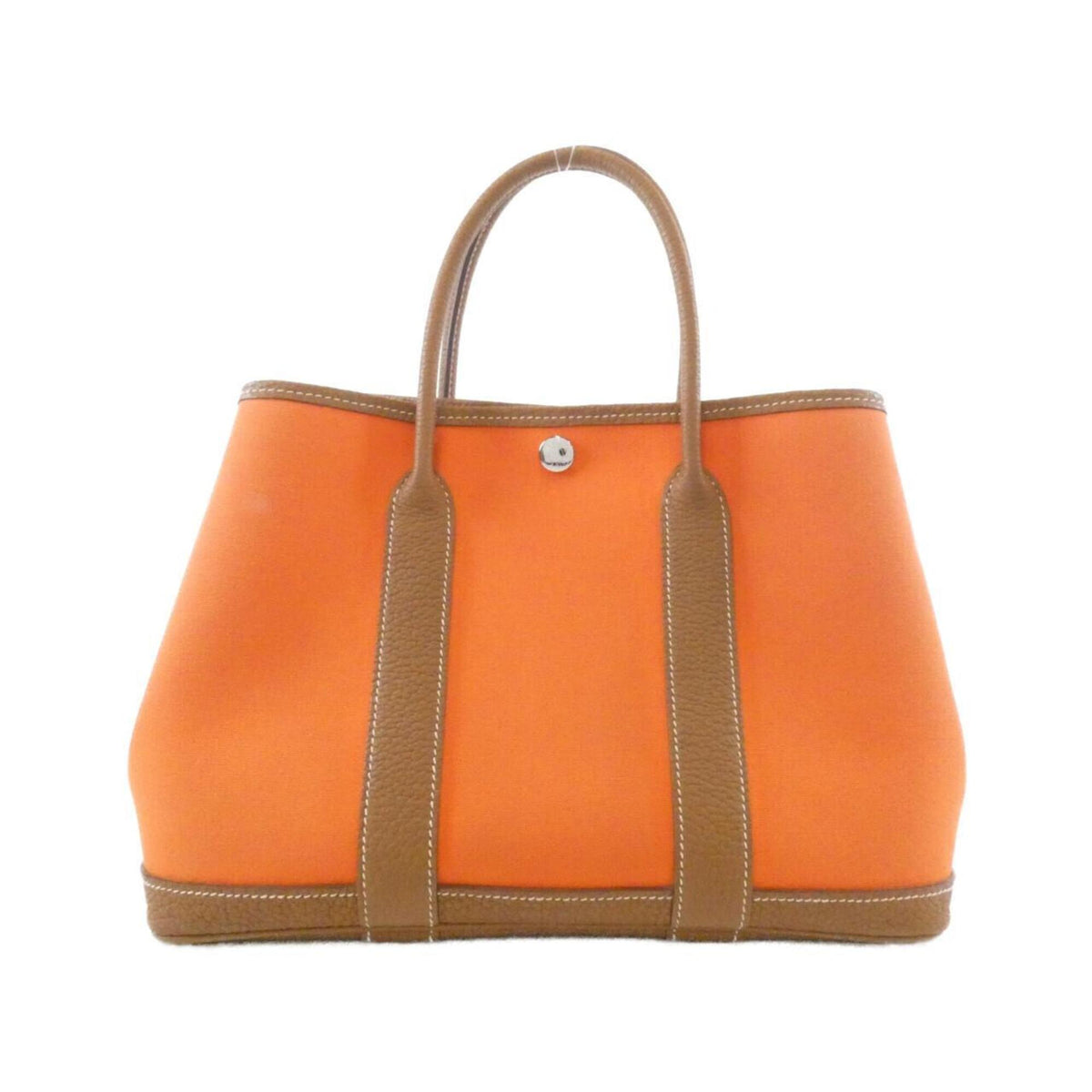 Hermes Feu Gold Orange Toile Officier Negonda Leather Handbag (Pre-Owned)