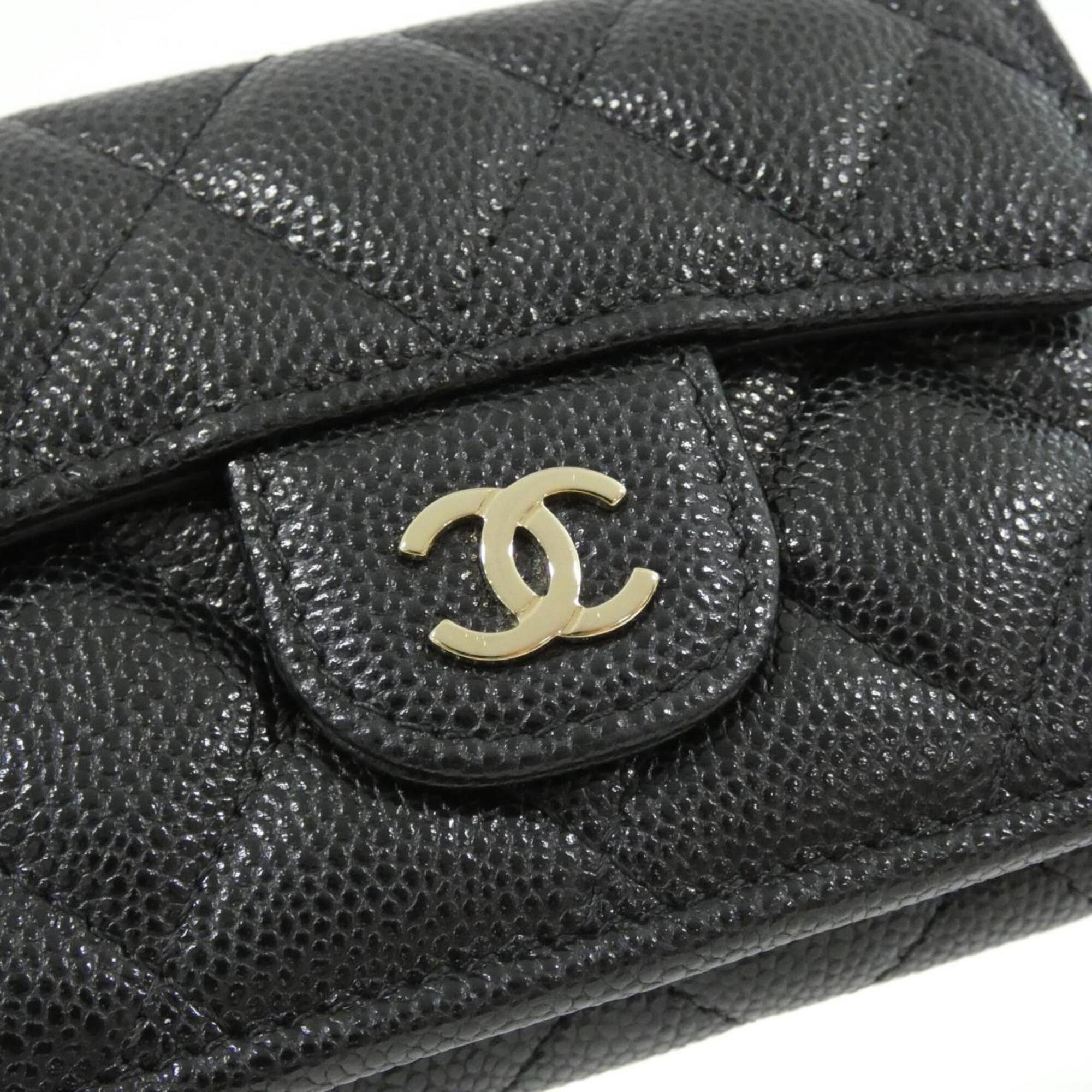 Chanel Black Grained Calfskin Wallet (Tri-Fold) (Pre-Owned)