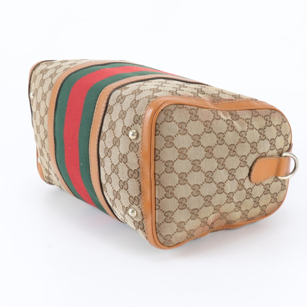 Gucci Brown Leather Canvas Boston Bag Handbag Tote Bag (Pre-Owned)