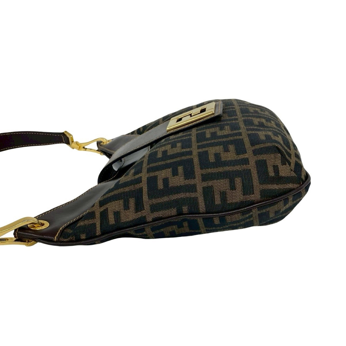 Fendi Black Brown Canvas Leather Shoulder Bag (Pre-Owned)