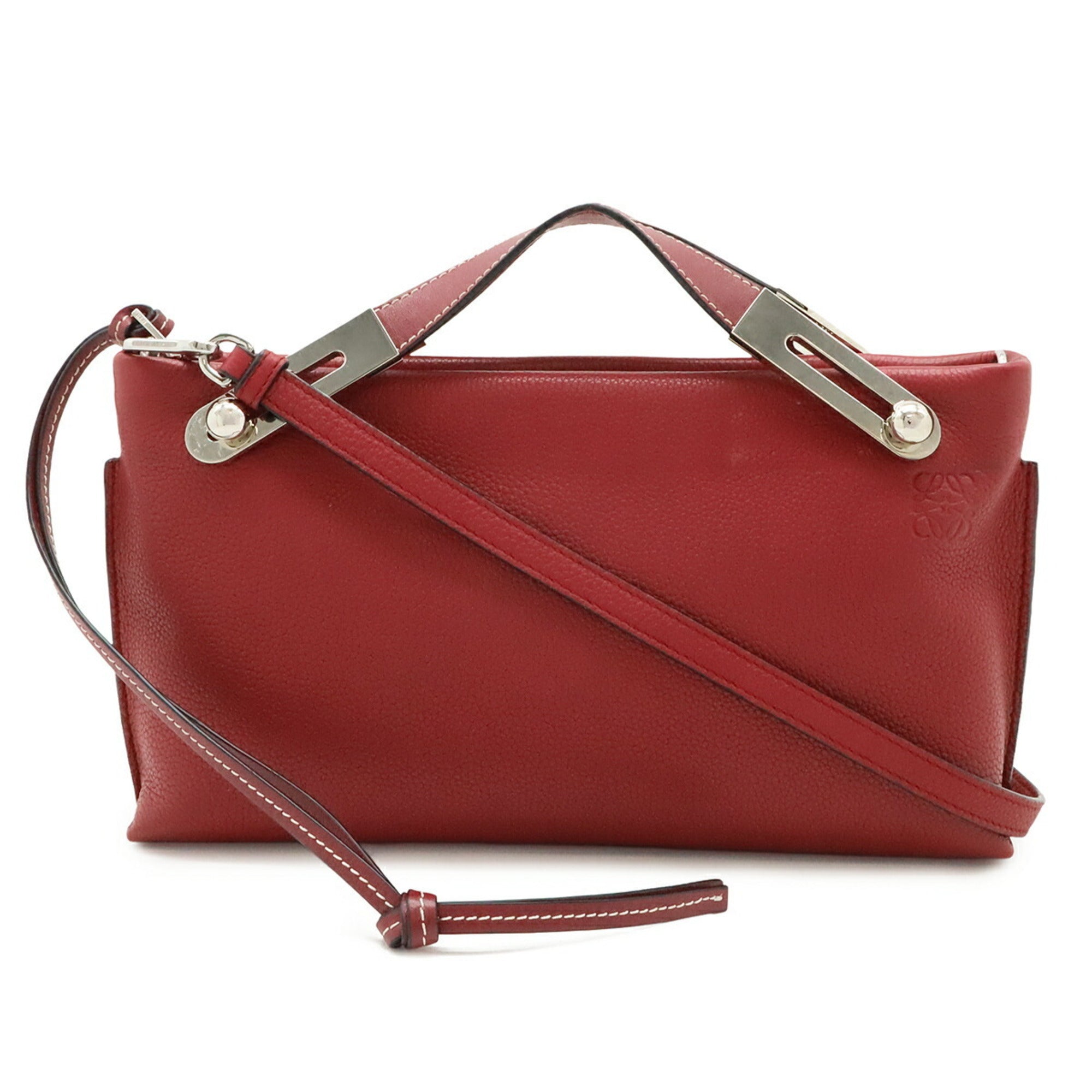 Loewe Pink Red Red Color Leather Clutch Bag Shoulder Bag (Pre-Owned)