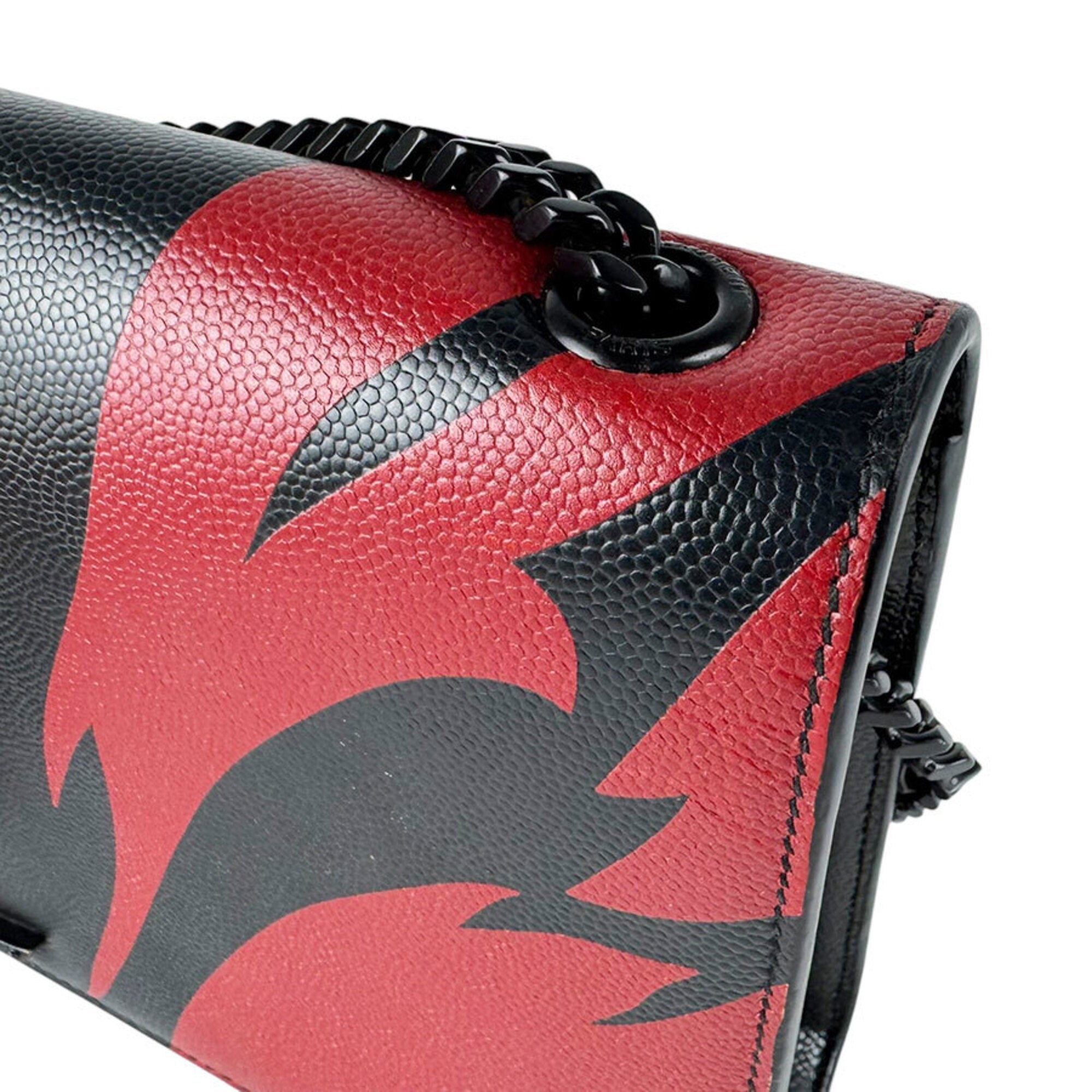 Saint Laurent Black Red Color Leather Shoulder Bag (Pre-Owned)