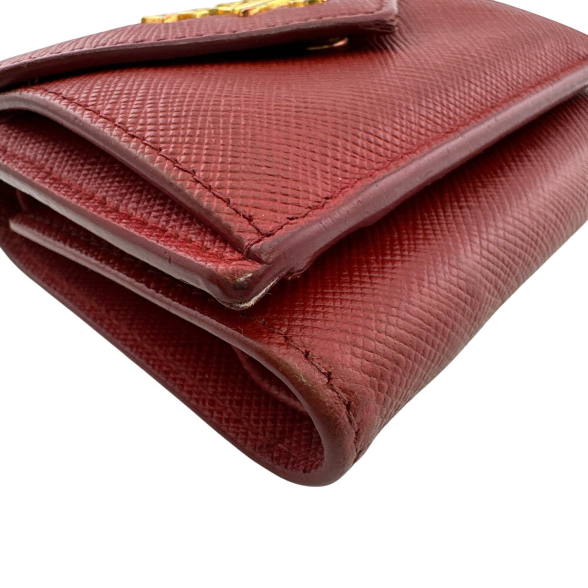 Prada Saffiano Red Color Leather Wallet (Tri-Fold) (Pre-Owned)
