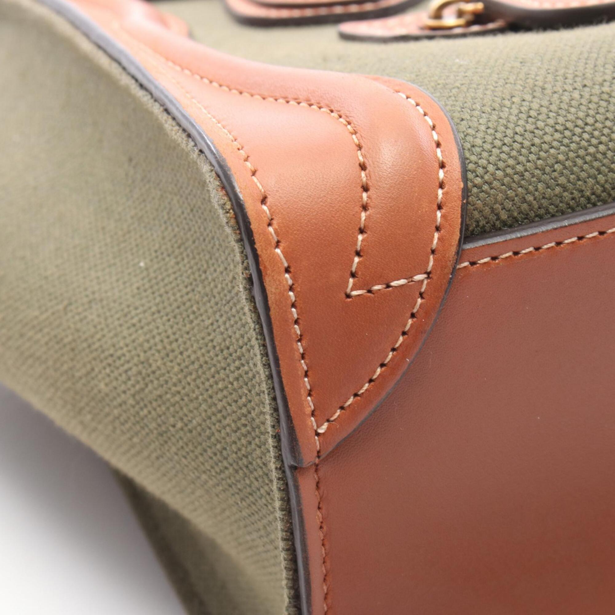 Celine Brown Khaki Canvas Leather Handbag (Pre-Owned)