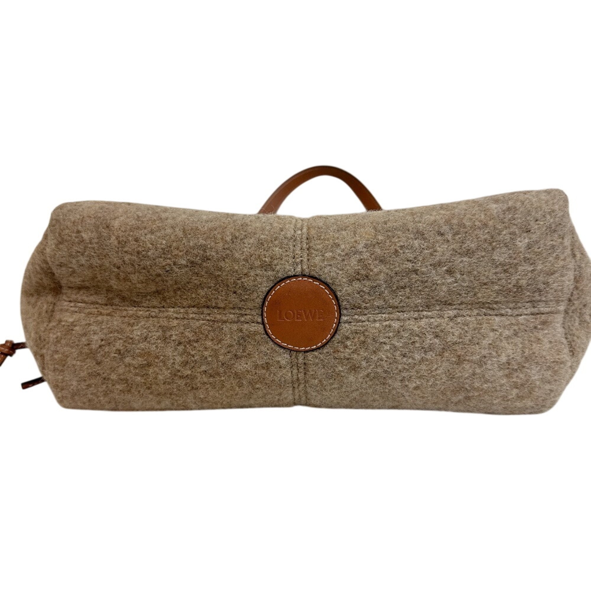 Loewe Beige Beige Brown Wool Leather Shoulder Bag Tote Bag (Pre-Owned)