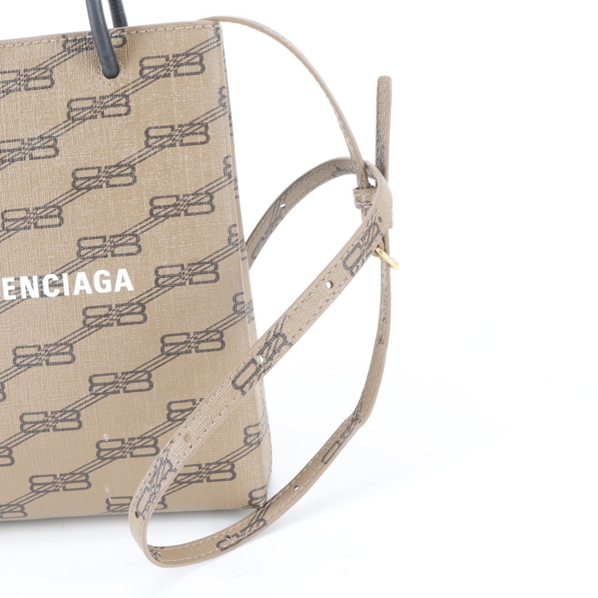 Balenciaga Brown Leather Coated Canvas Shopping Bag Shoulder Bag (Pre-Owned)