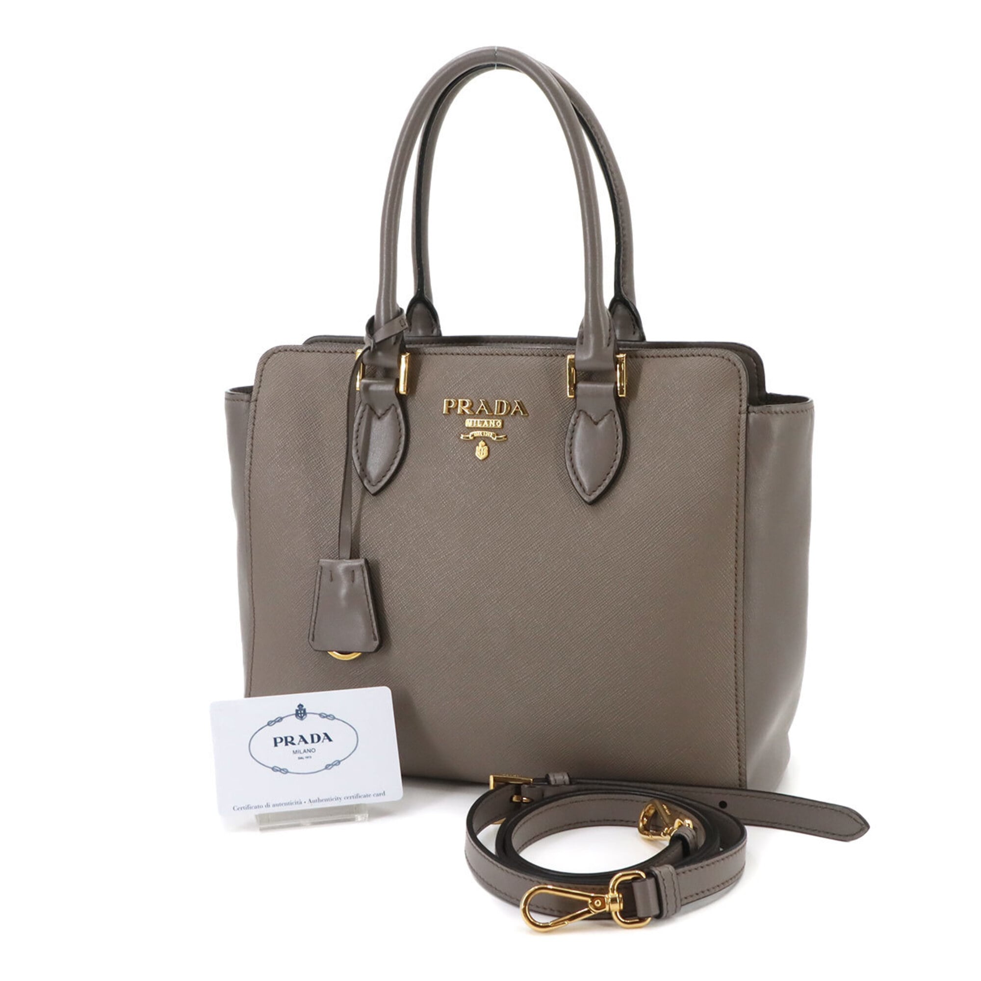 Prada Gray Saffiano Handbag Shoulder Bag (Pre-Owned)