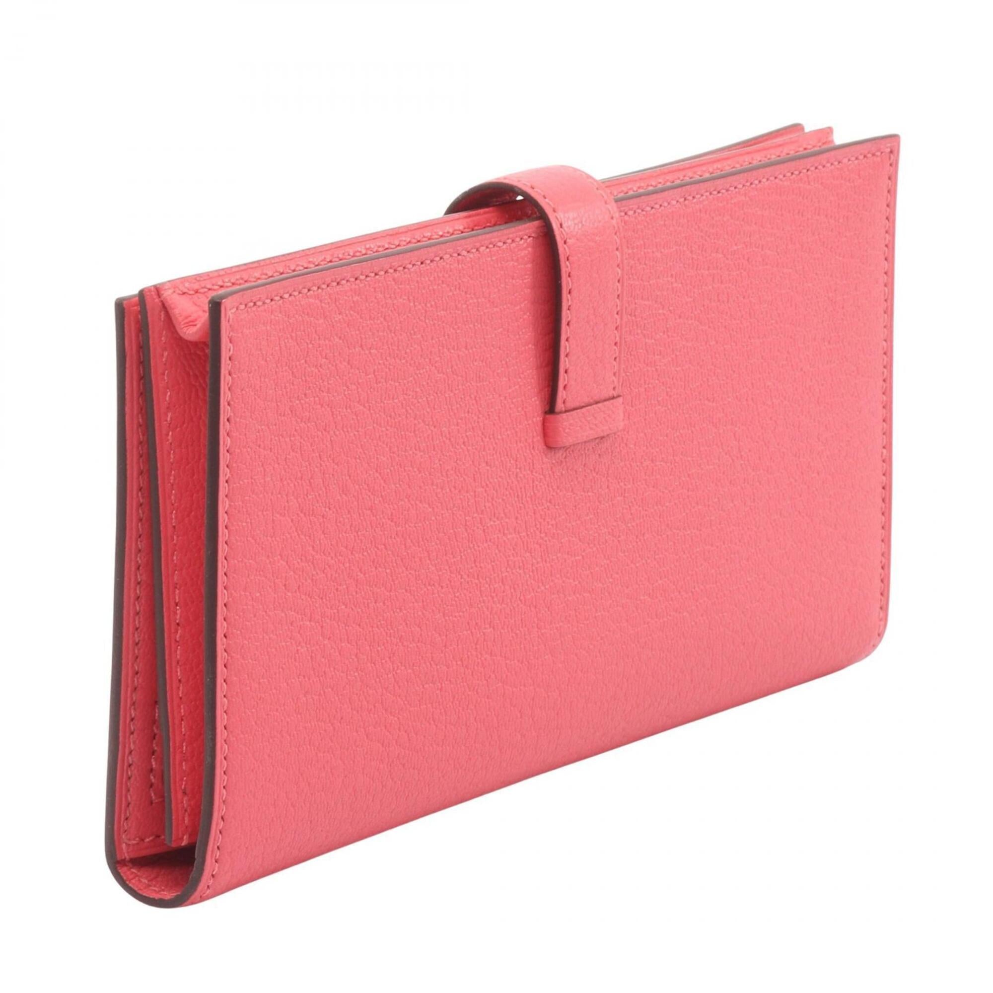 Hermes Pink Chevre Leather Long Wallet (Bi-Fold) (Pre-Owned)