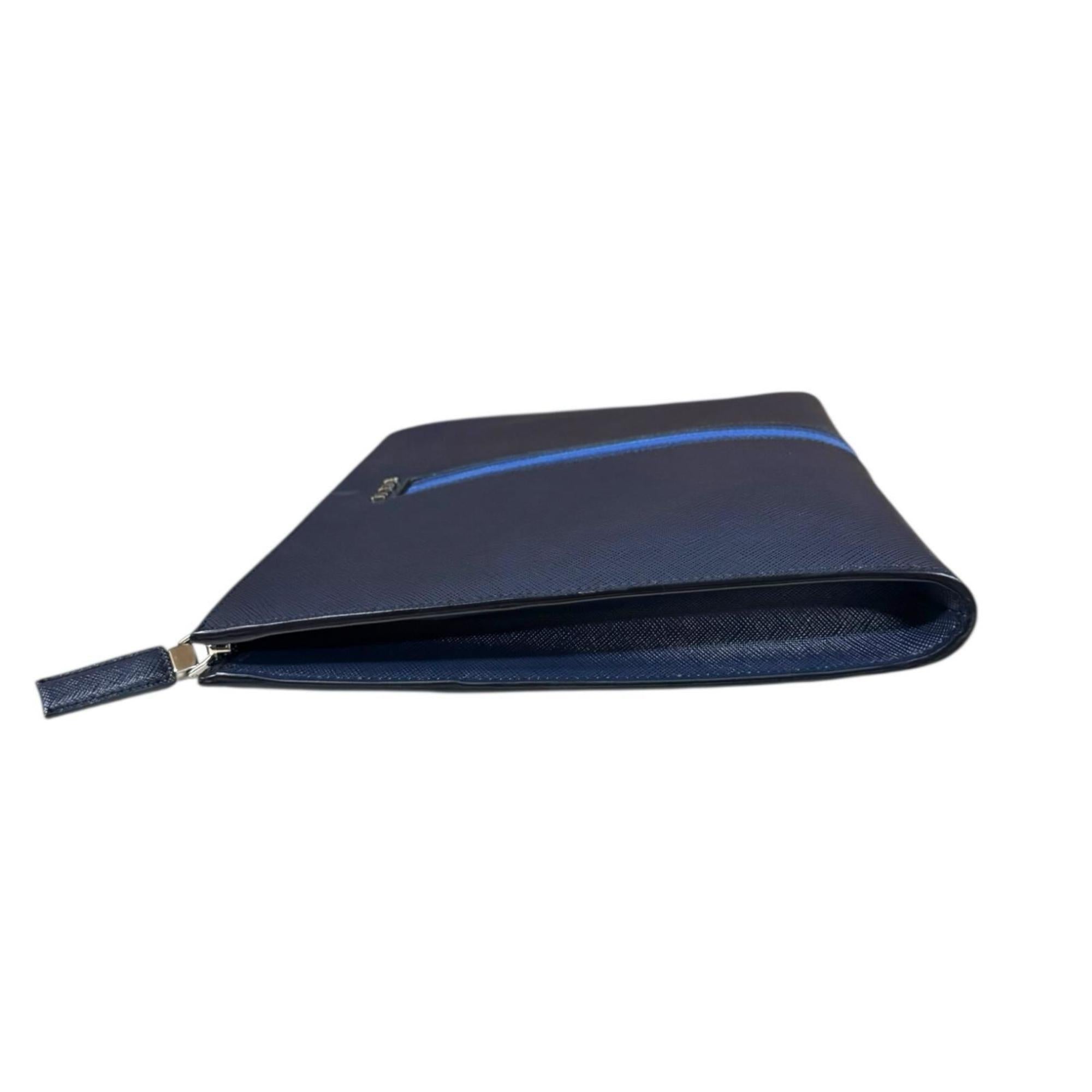 Prada Blue Navy Leather Clutch Bag (Pre-Owned)