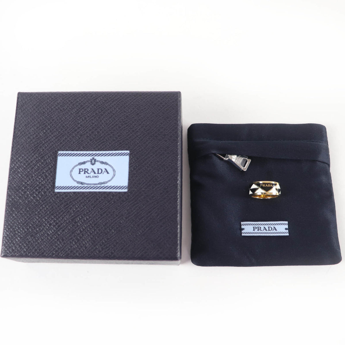 Prada Gold Black White Band Ring (Pre-Owned)