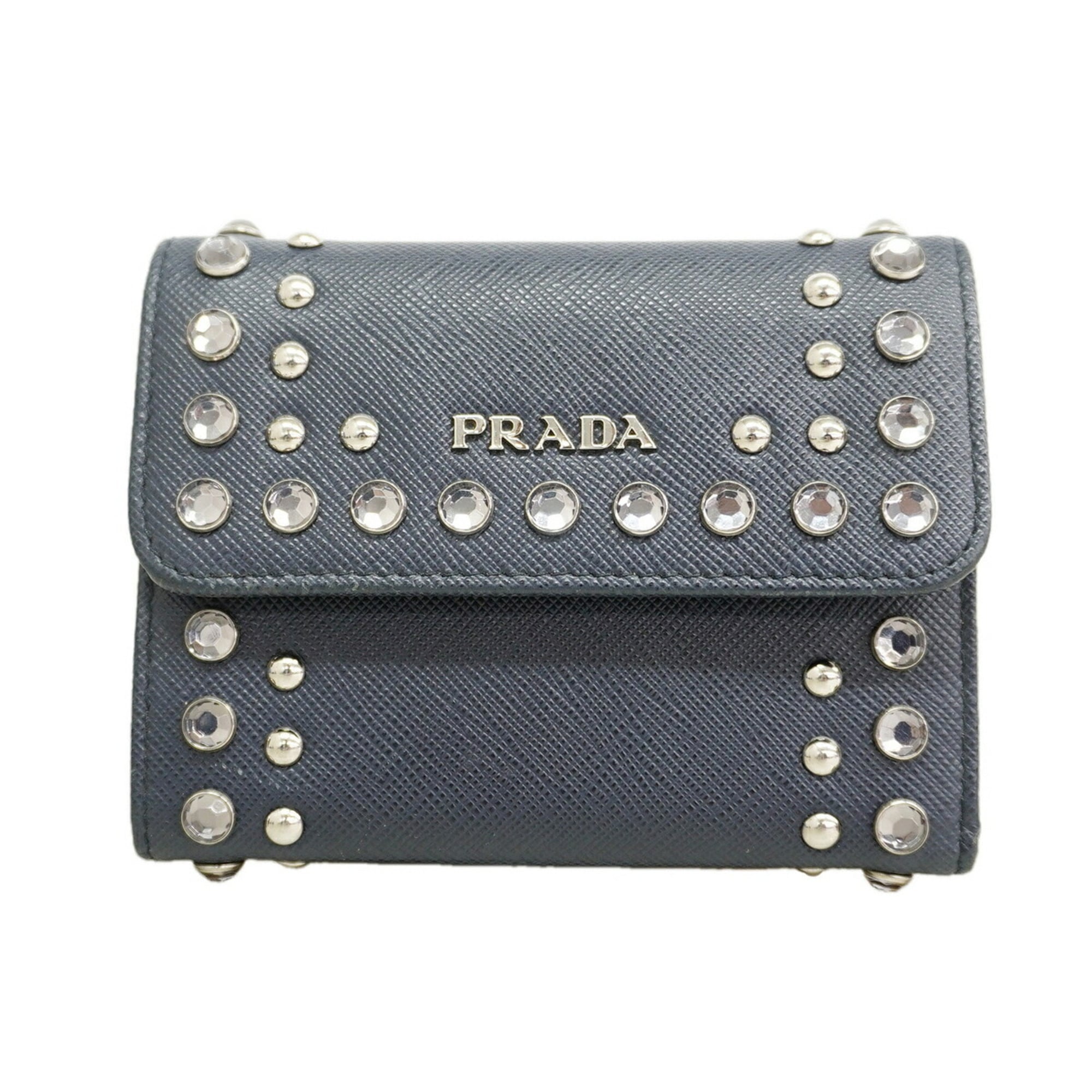 Prada Navy Leather Wallet (Tri-Fold) (Pre-Owned)