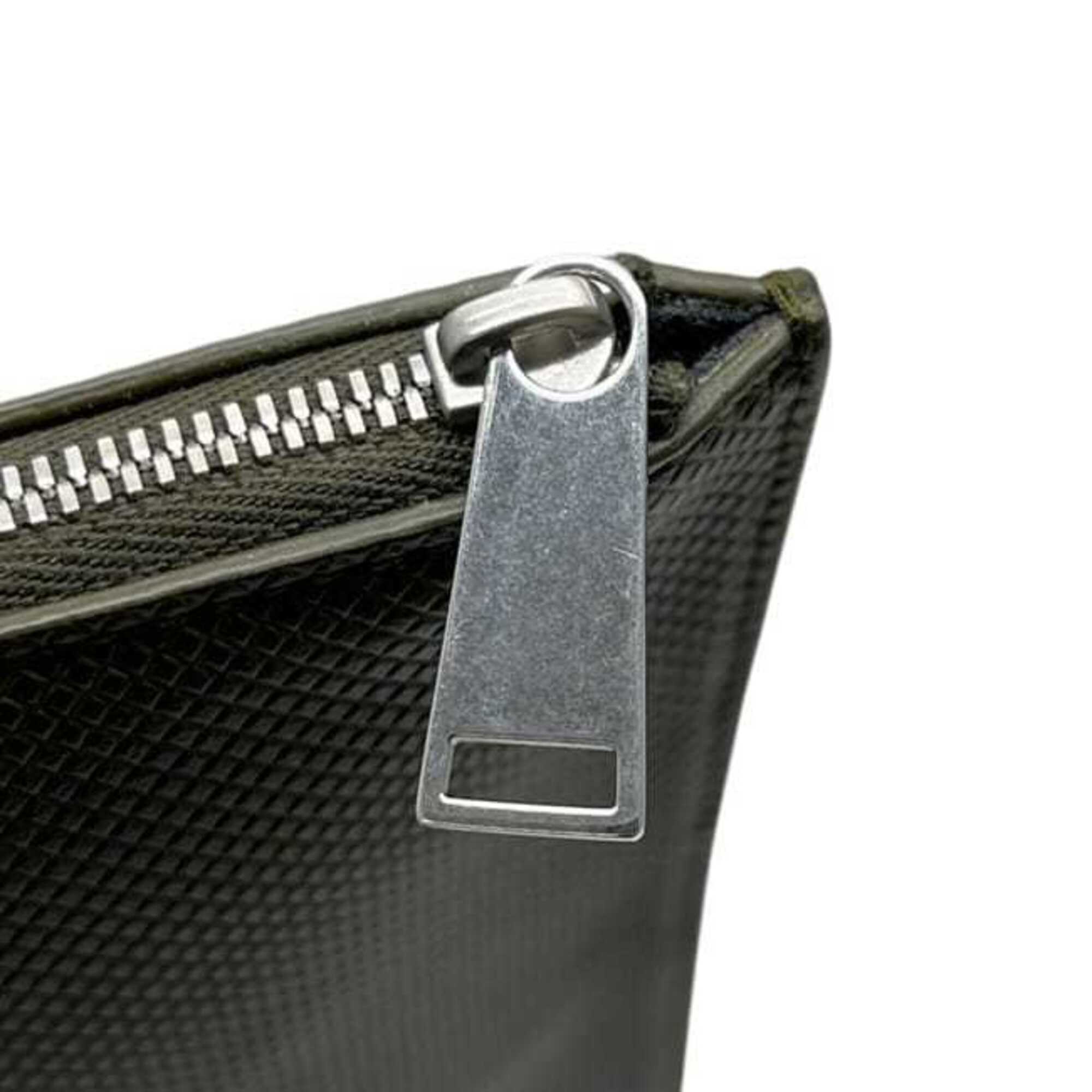 Bottega Veneta Black Green Khaki Leather Clutch Bag (Pre-Owned)