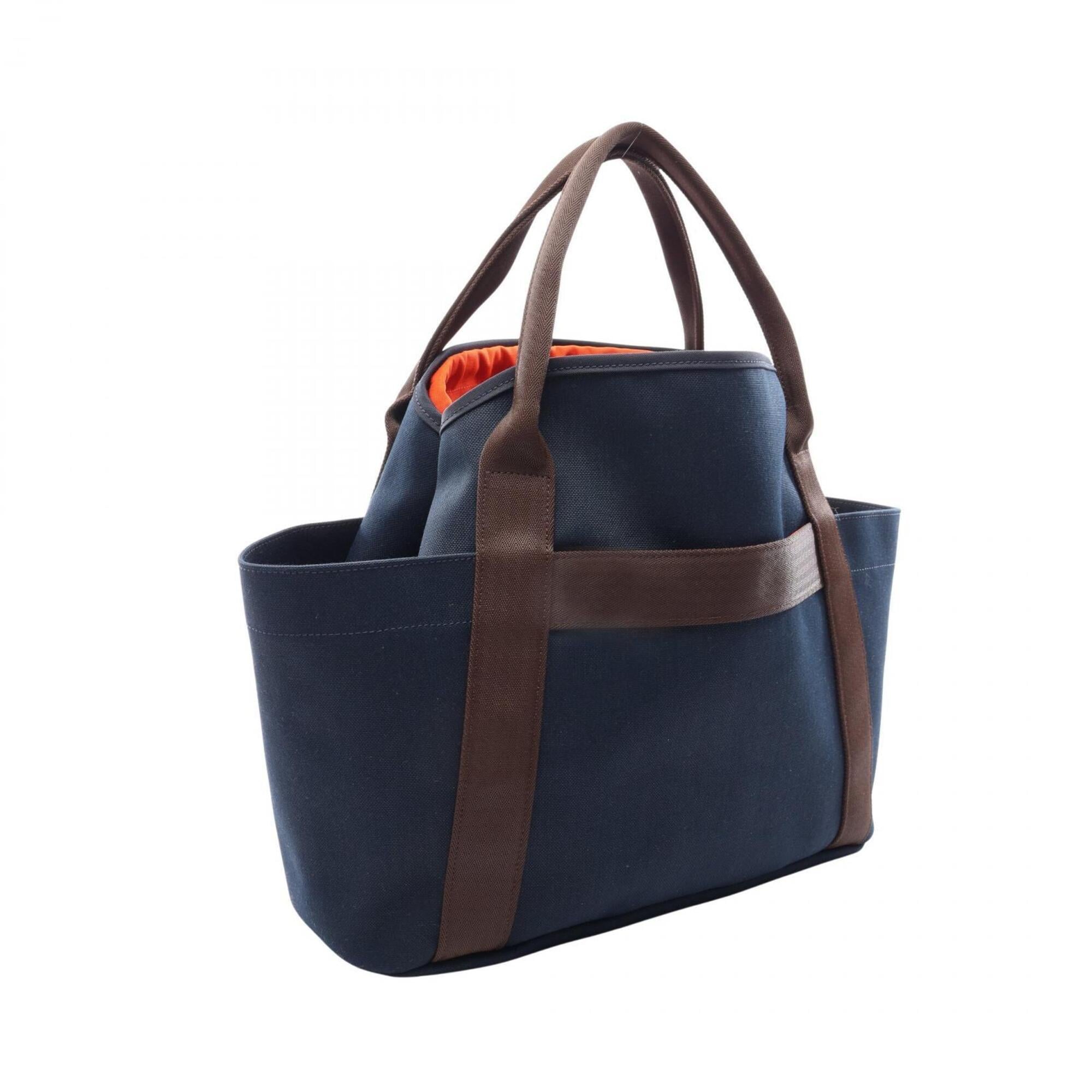 Hermes Brown Navy Toile Chevron Handbag Tote Bag (Pre-Owned)