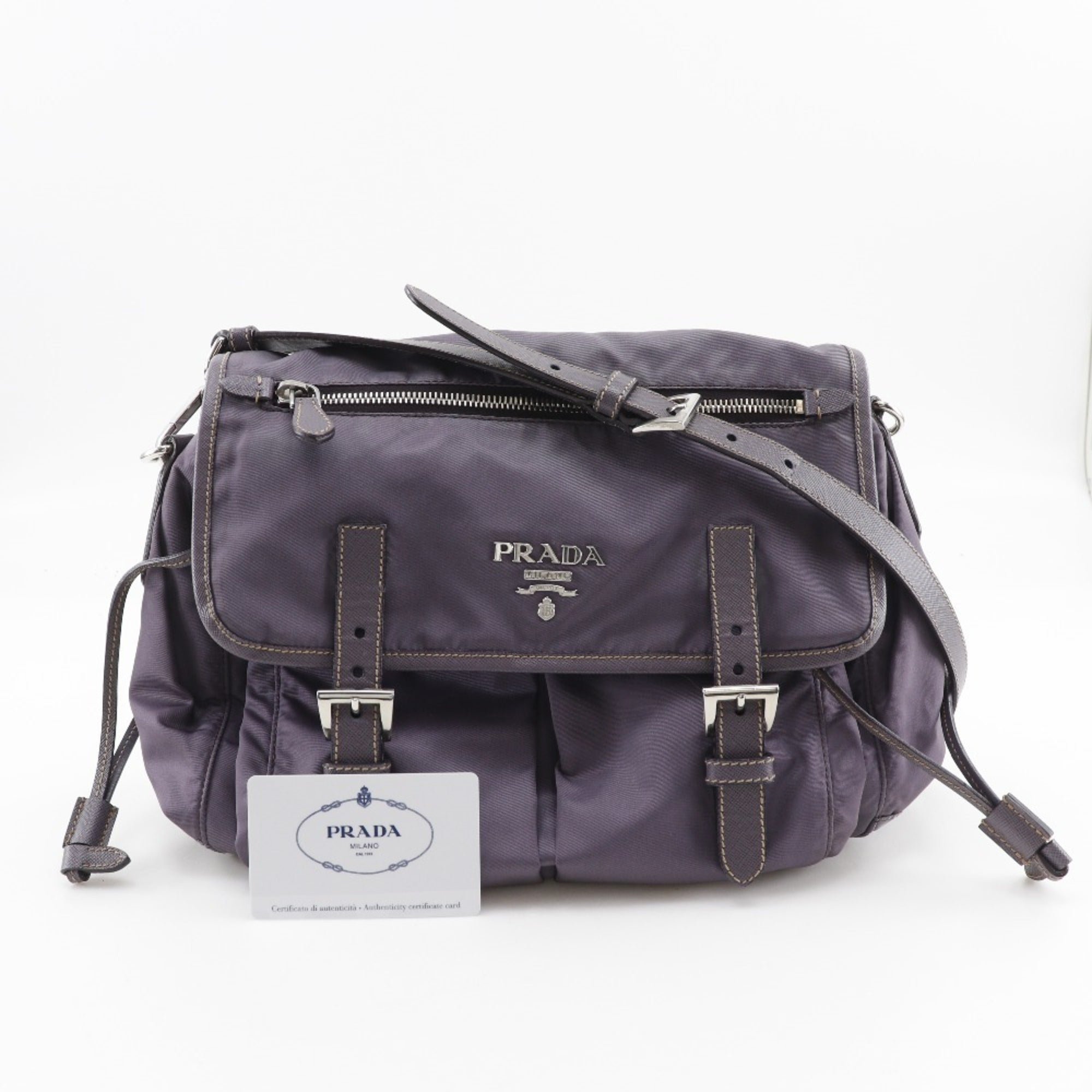 Prada Purple Nylon Leather Shoulder Bag (Pre-Owned)