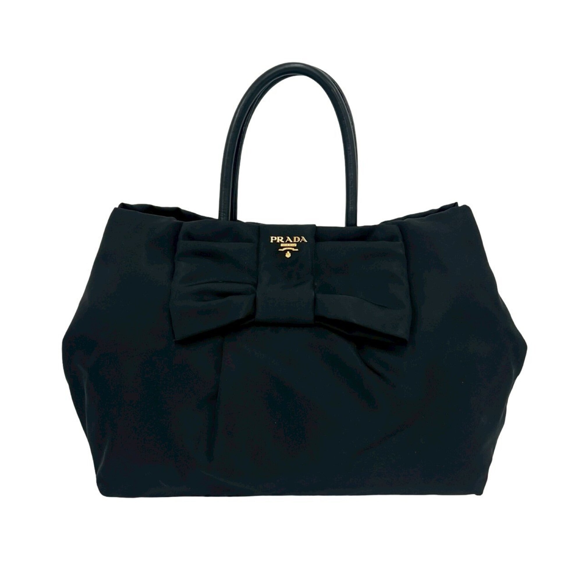 Prada Black Nylon Leather Handbag Tote Bag (Pre-Owned)
