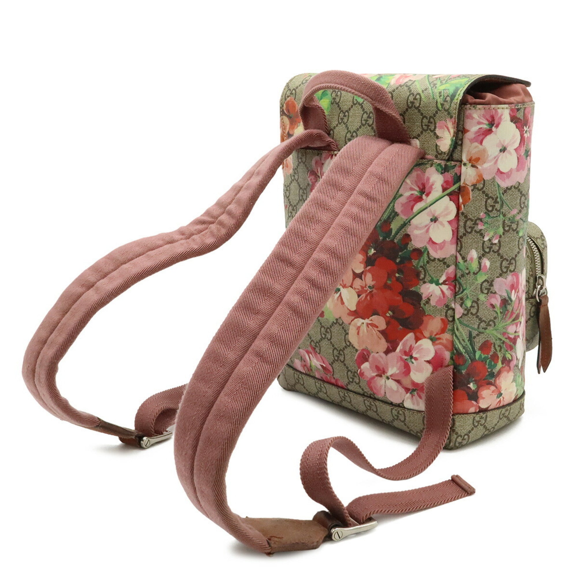 Gucci Gg Blooms Beige Pink Multi-Color Gg Supreme Suede Backpack (Pre-Owned)