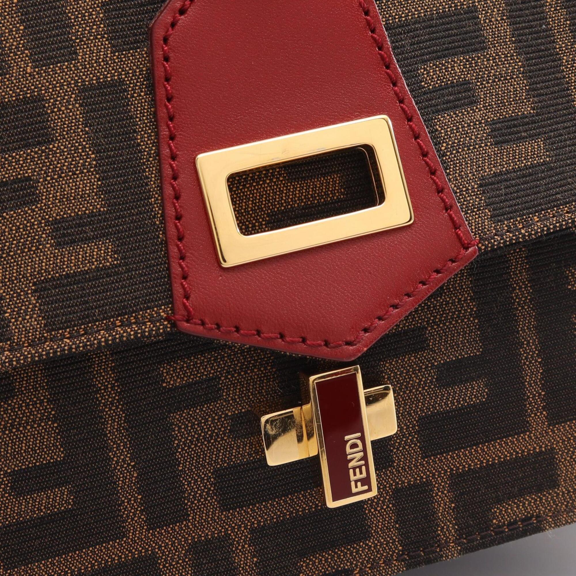 Fendi Black Brown Red Color Canvas Leather Handbag (Pre-Owned)