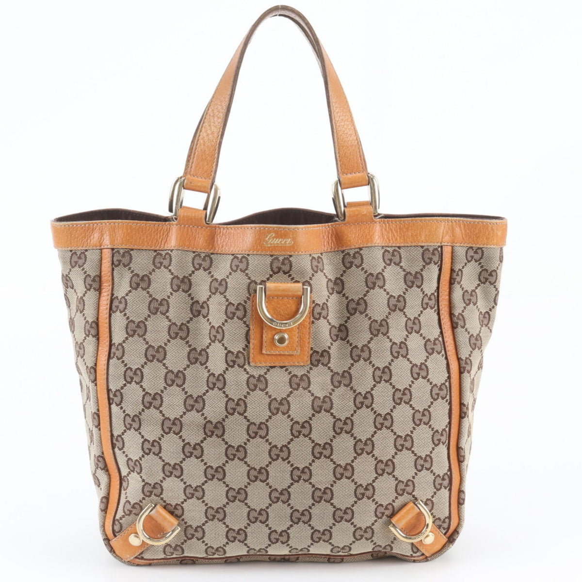 Gucci Brown Leather Canvas Handbag Tote Bag (Pre-Owned)