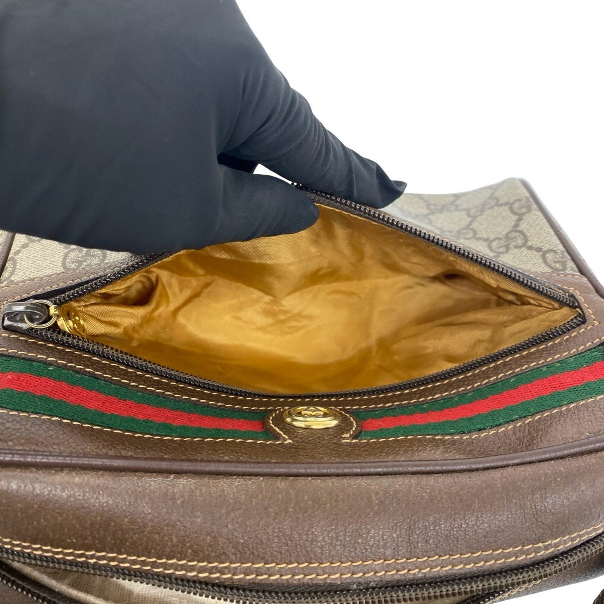 Gucci Brown Green Red Color Leather Pvc Shoulder Bag (Pre-Owned)