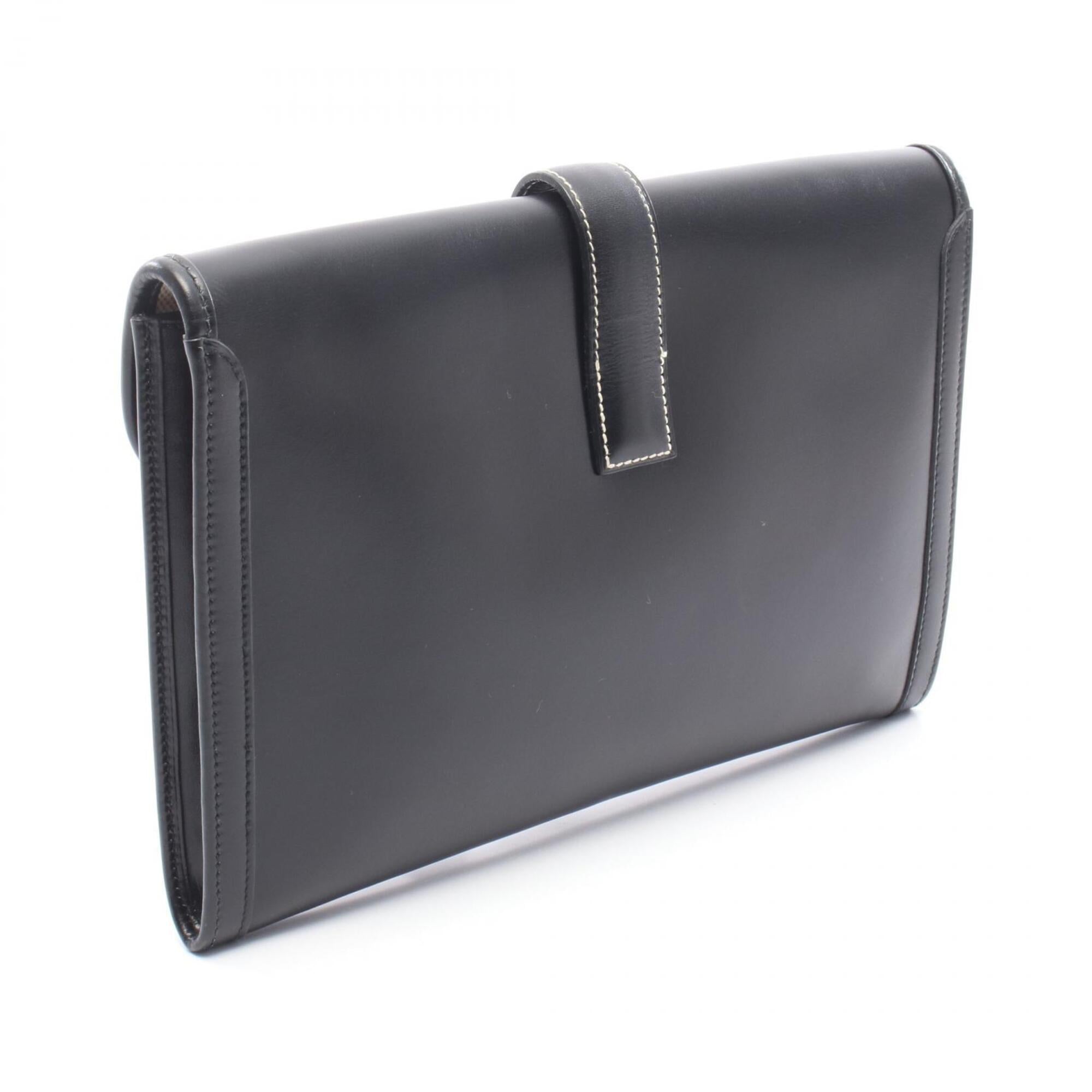 Hermes Black Box Calf Leather Clutch Bag Handbag (Pre-Owned)