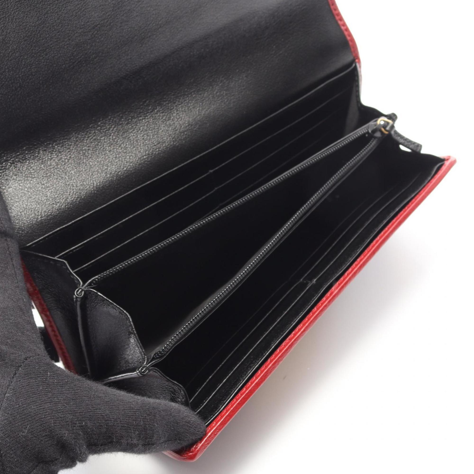 Gucci Beige Black Red Color Leather Long Wallet (Bi-Fold) (Pre-Owned)