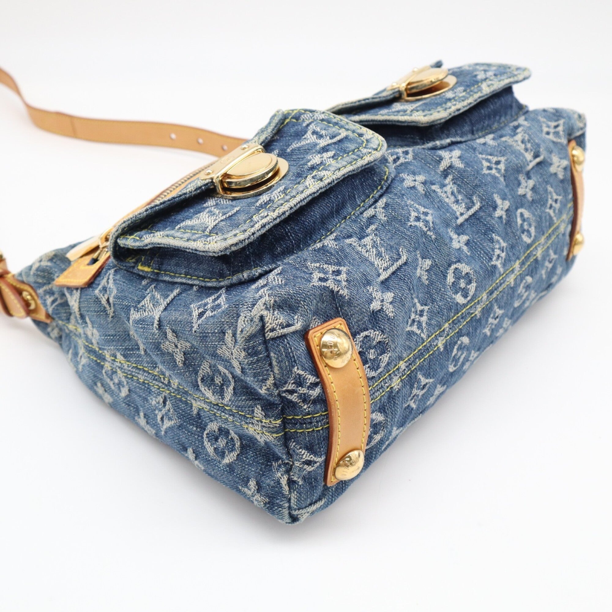 Louis Vuitton Monogram Denim Beige Blue Cotton Leather Shoulder Bag (Pre-Owned)