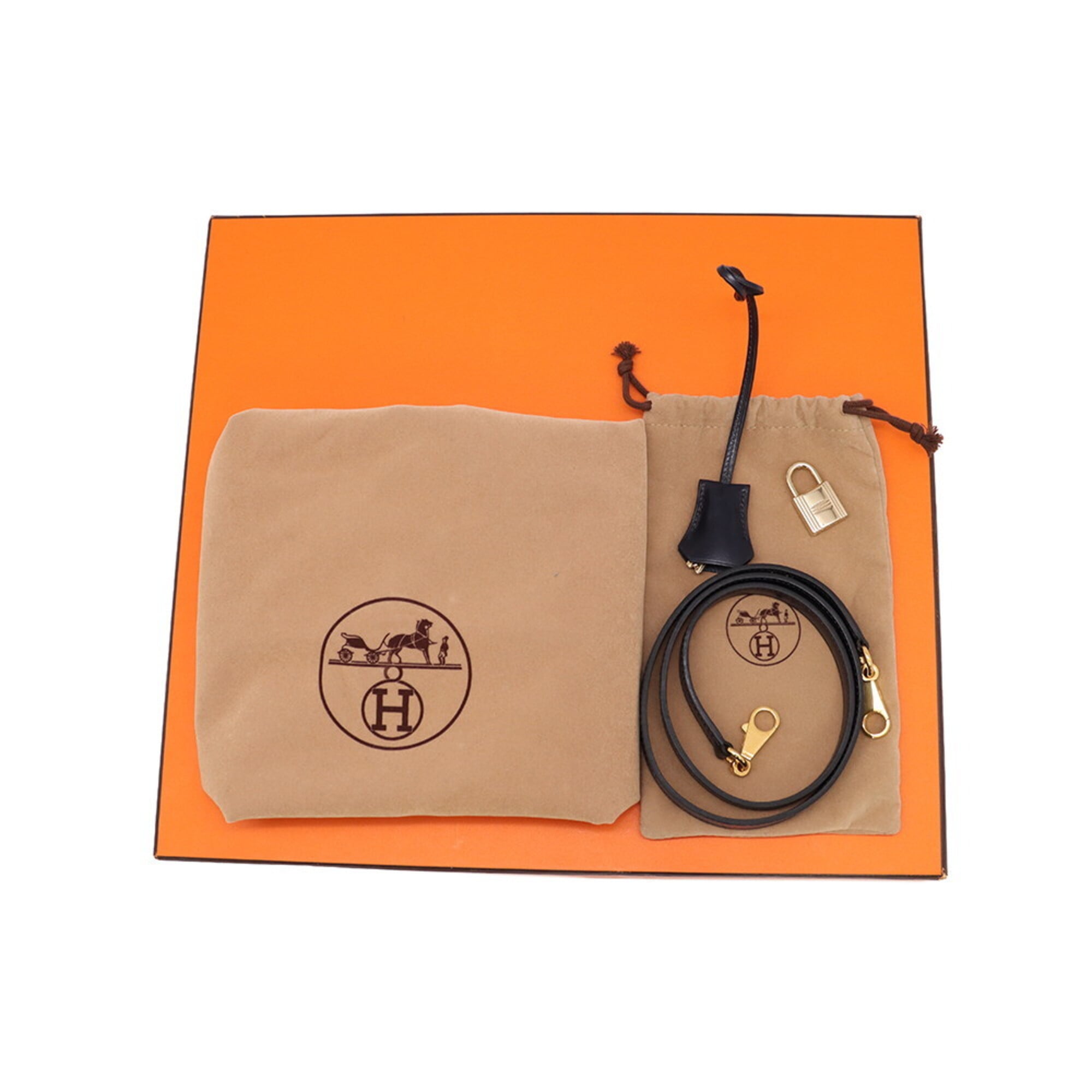 Hermes Navy Box Calf Leather Handbag (Pre-Owned)