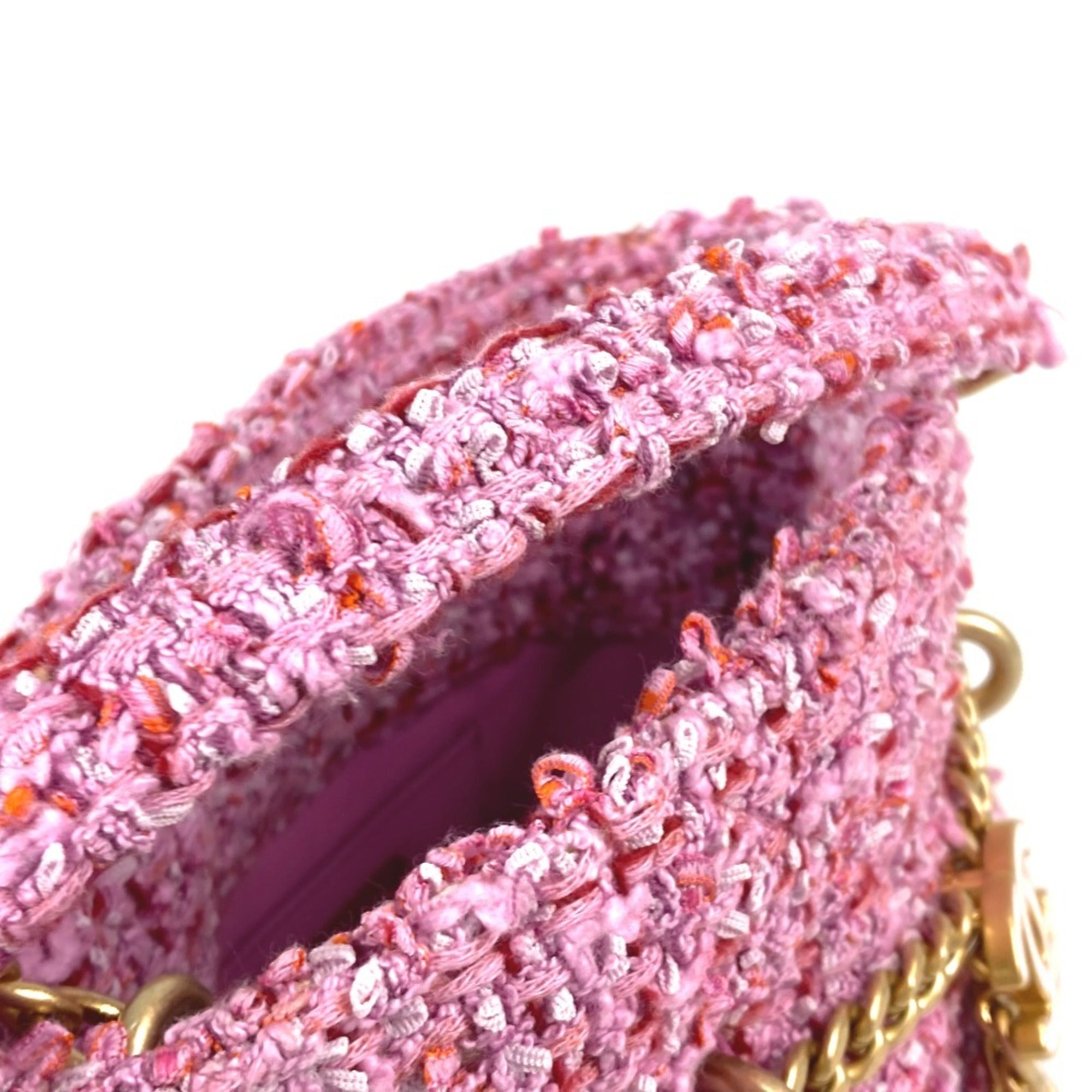 Chanel Pink Tweed Handbag Pochette Shoulder Bag (Pre-Owned)