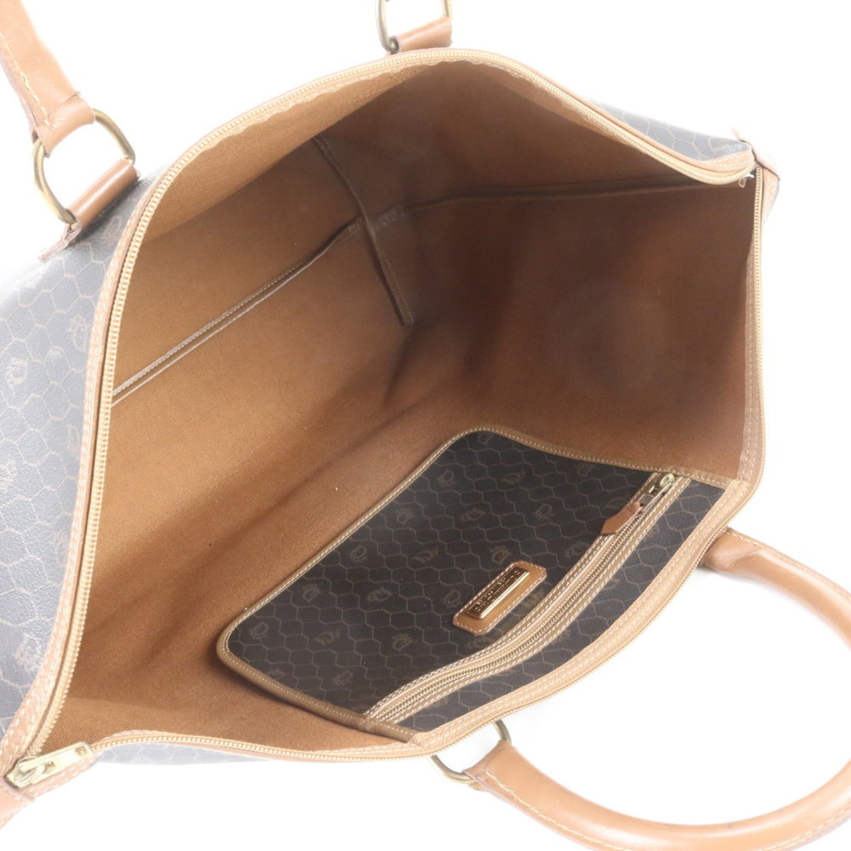 Christian Dior Brown Gray Leather Coated Canvas Boston Bag Tote Bag (Pre-Owned)