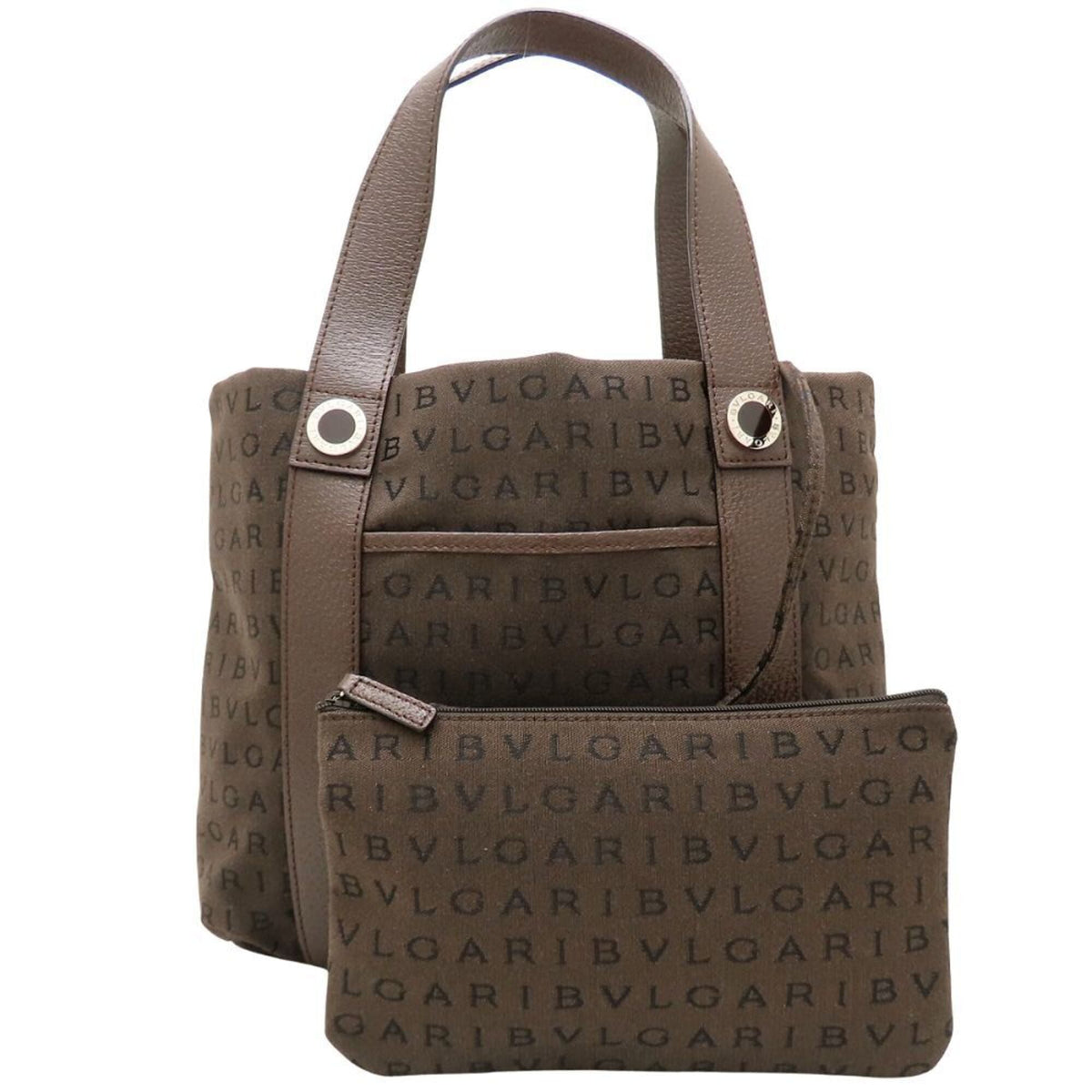 Bvlgari Brown Canvas Leather Handbag Tote Bag (Pre-Owned)