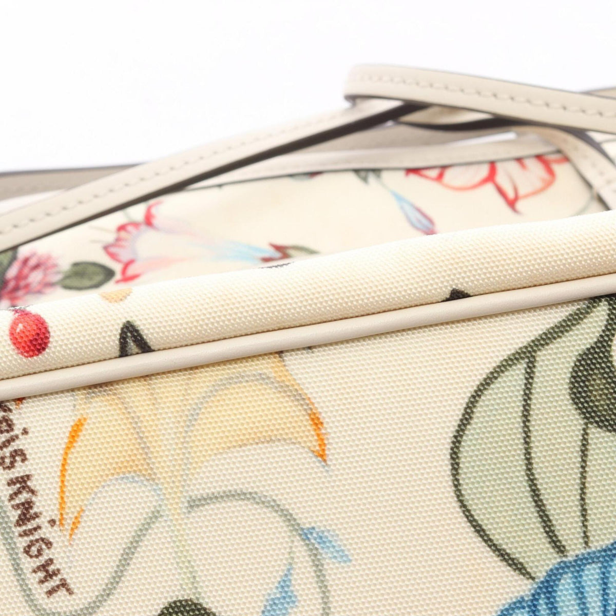 Gucci Ivory Multi-Color Leather Nylon Canvas Handbag Tote Bag (Pre-Owned)