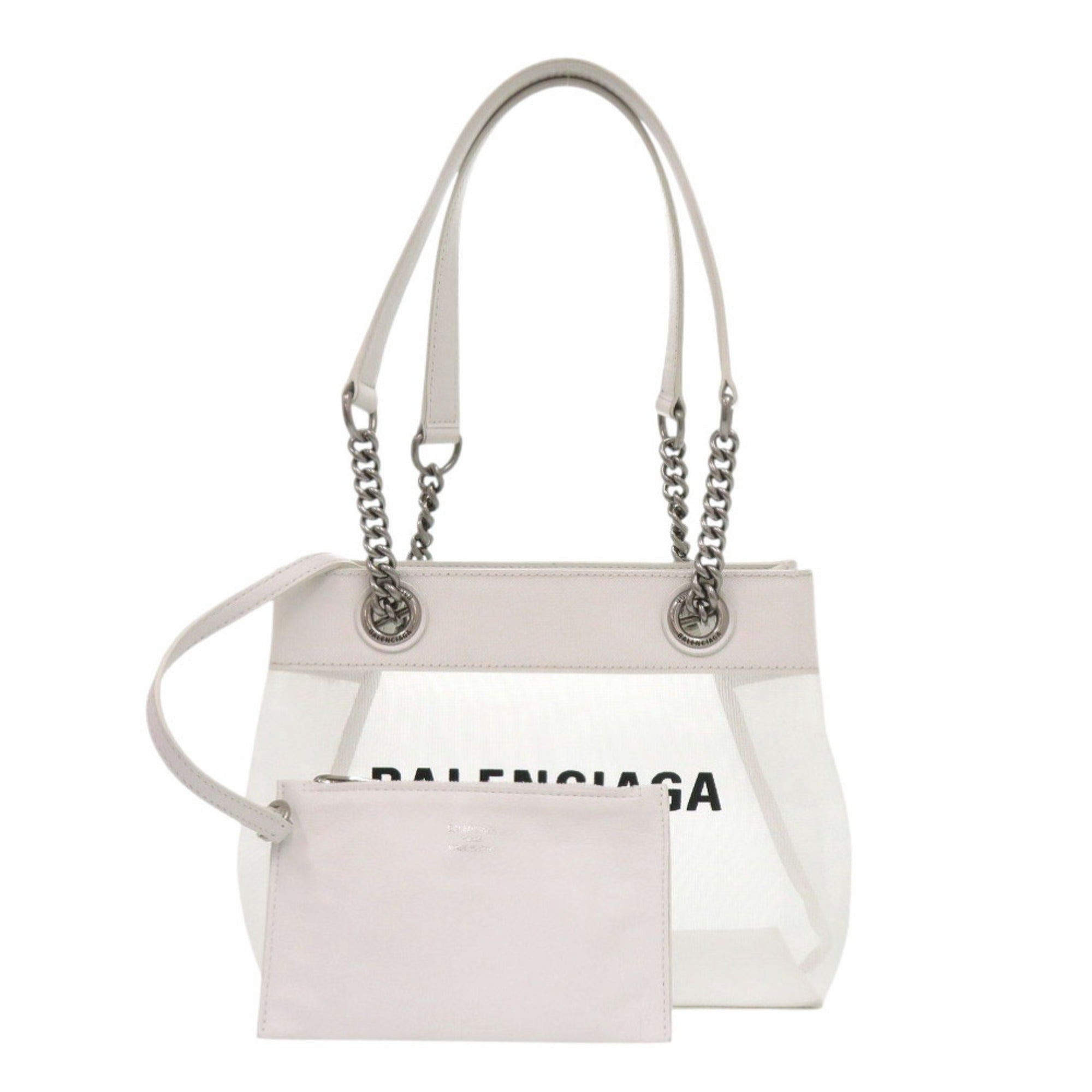 Balenciaga White Mesh Leather Pouch Tote Bag (Pre-Owned)