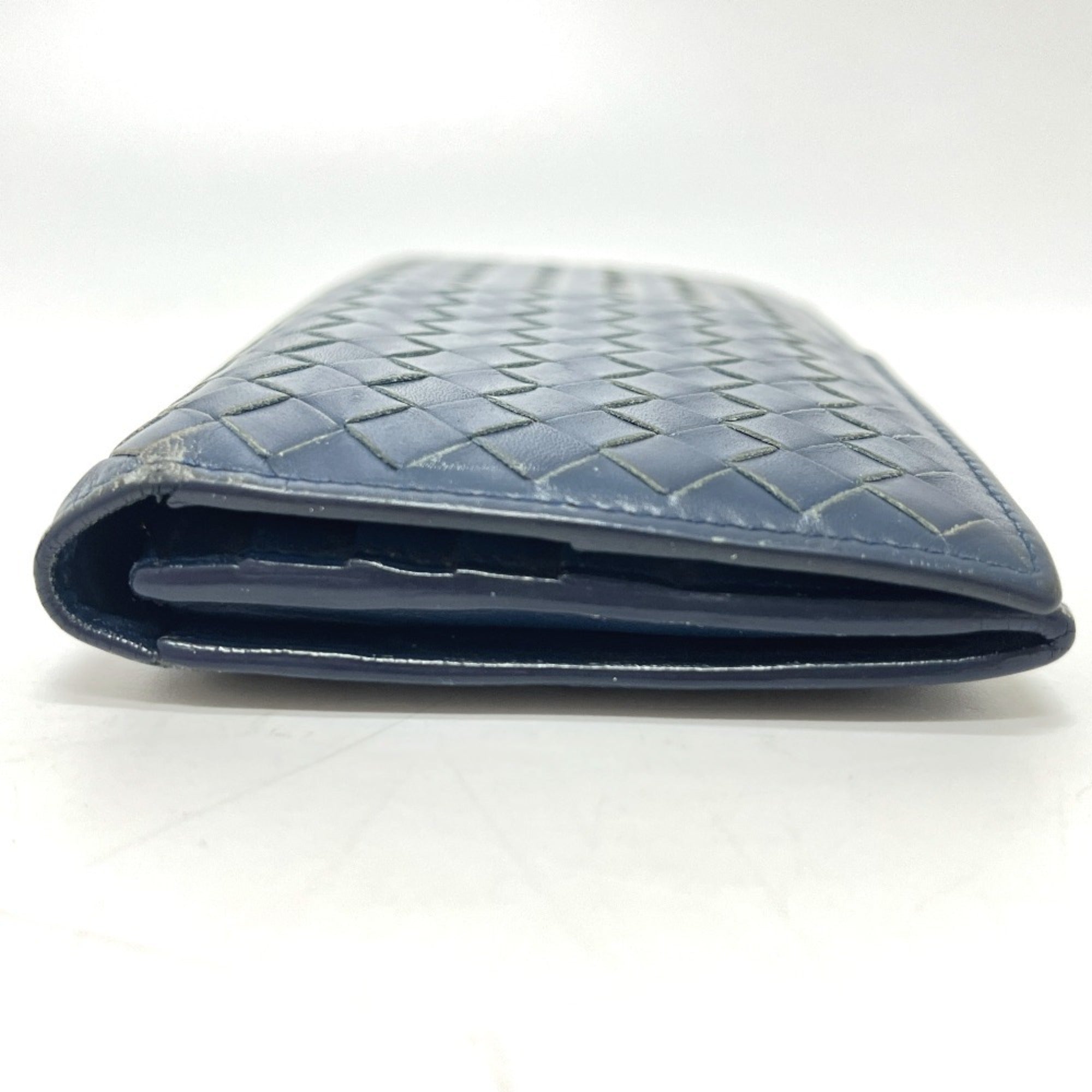 Bottega Veneta Blue Leather Long Wallet (Bi-Fold) (Pre-Owned)