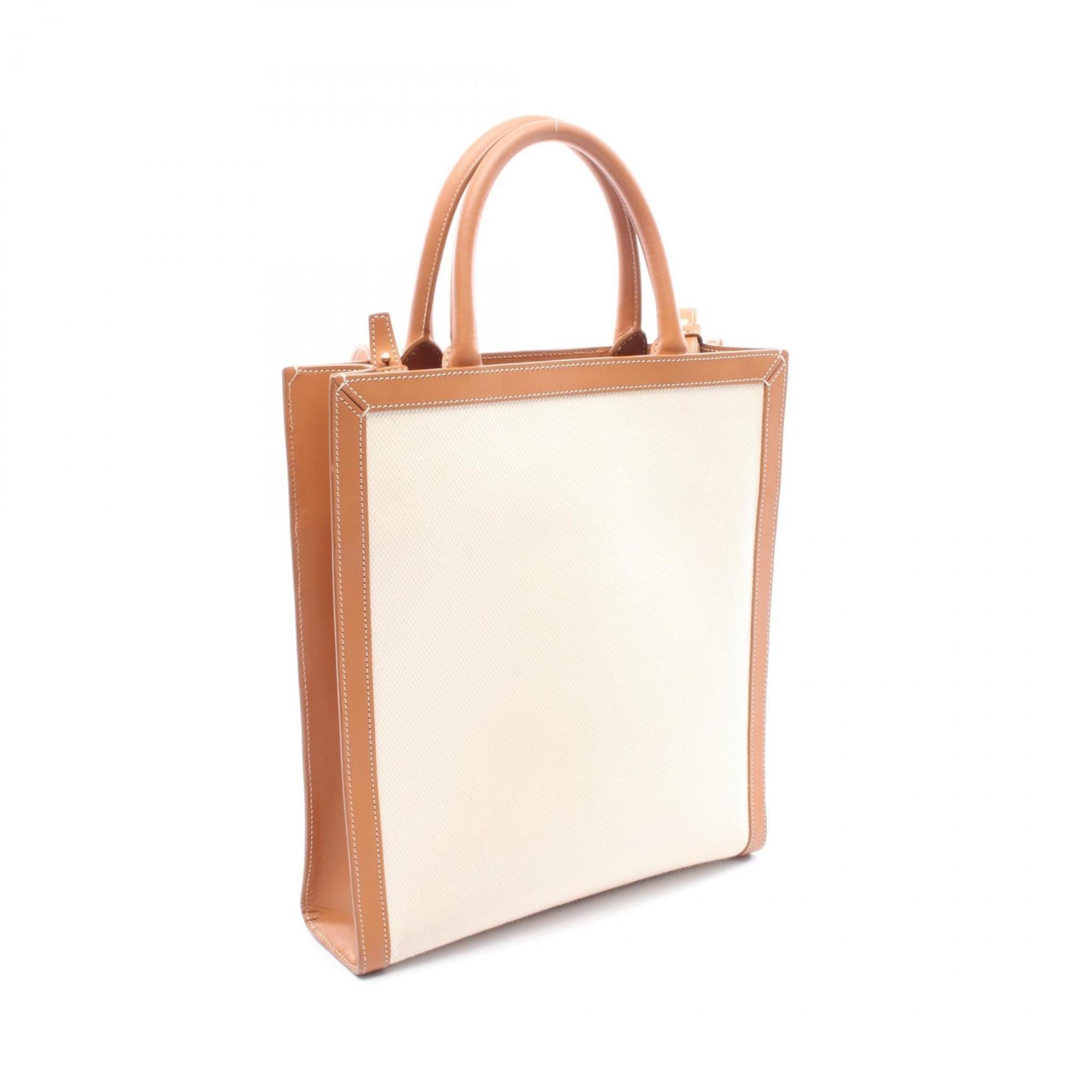 Celine Brown Ivory Canvas Leather Tote Bag (Pre-Owned)