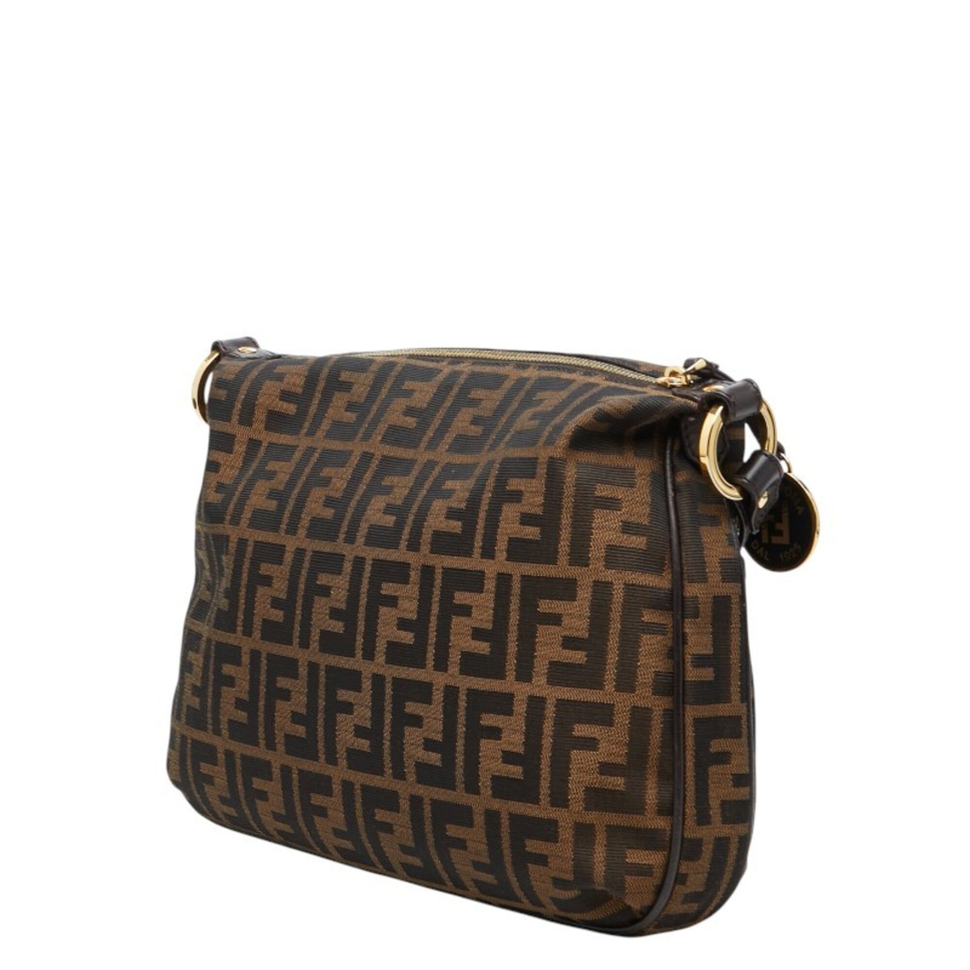 Fendi Zucca Brown Canvas Leather Shoulder Bag (Pre-Owned)
