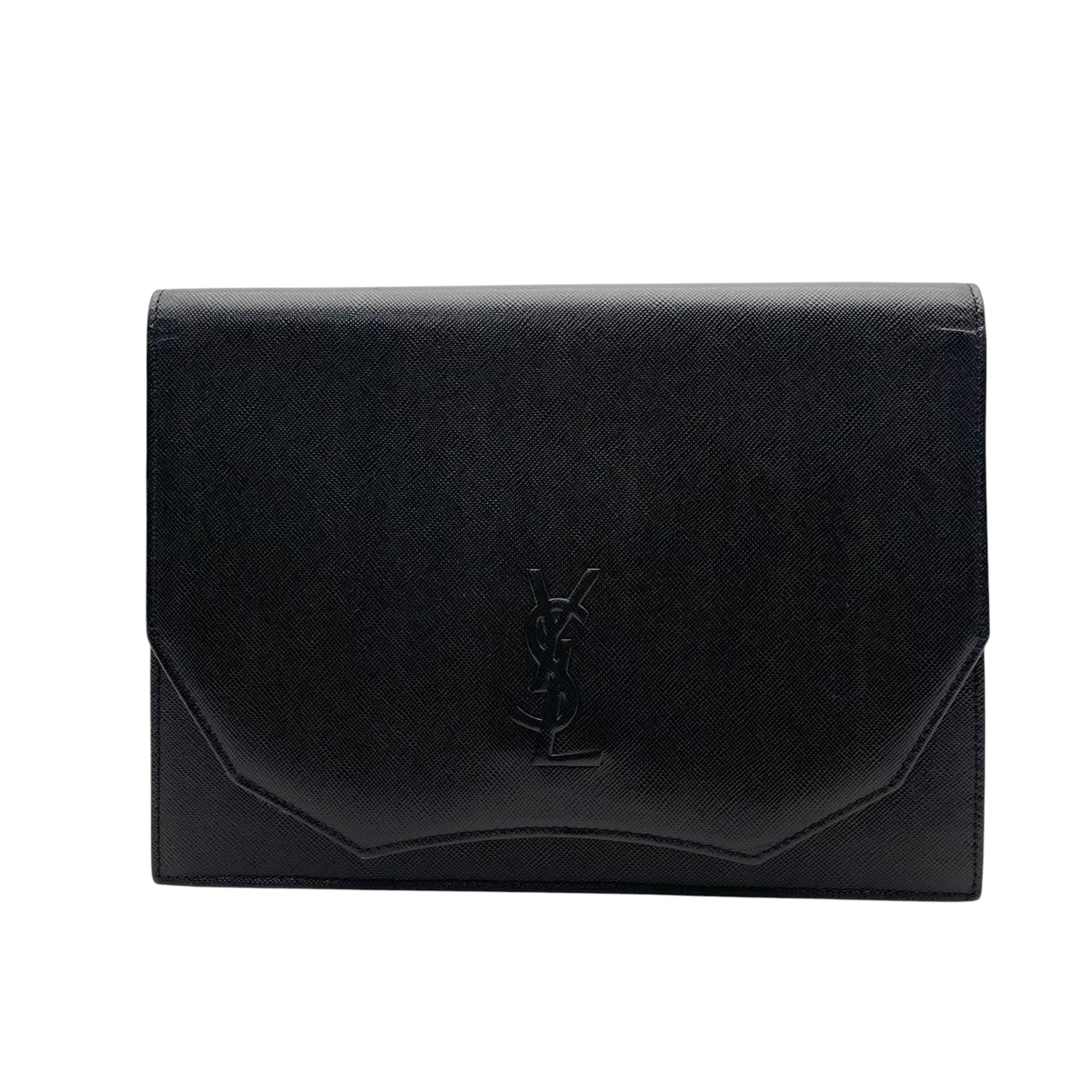 Yves Saint Laurent Black Leather Clutch Bag Handbag (Pre-Owned)