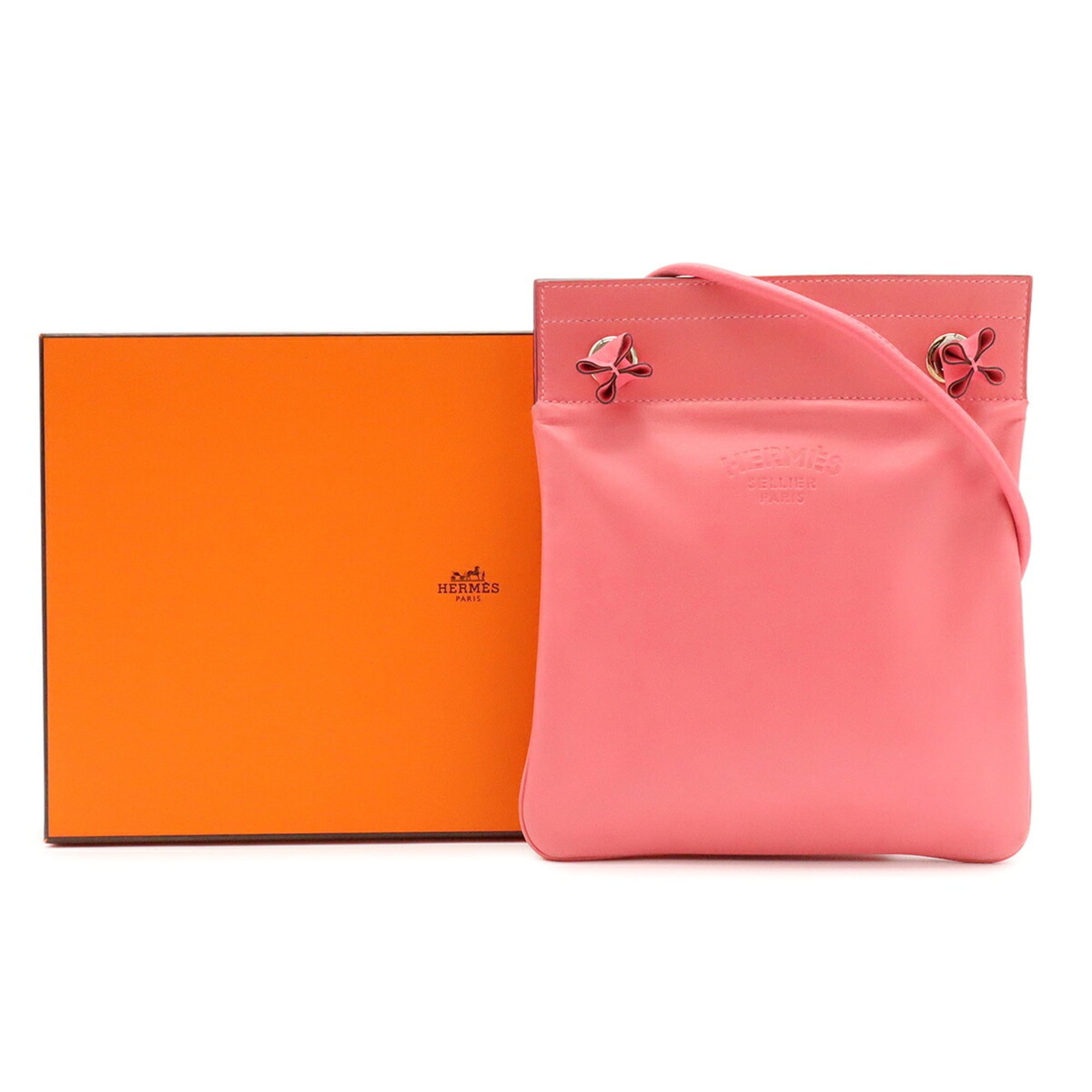 Hermes Rose Azalee Swift Leather Pochette Shoulder Bag (Pre-Owned)