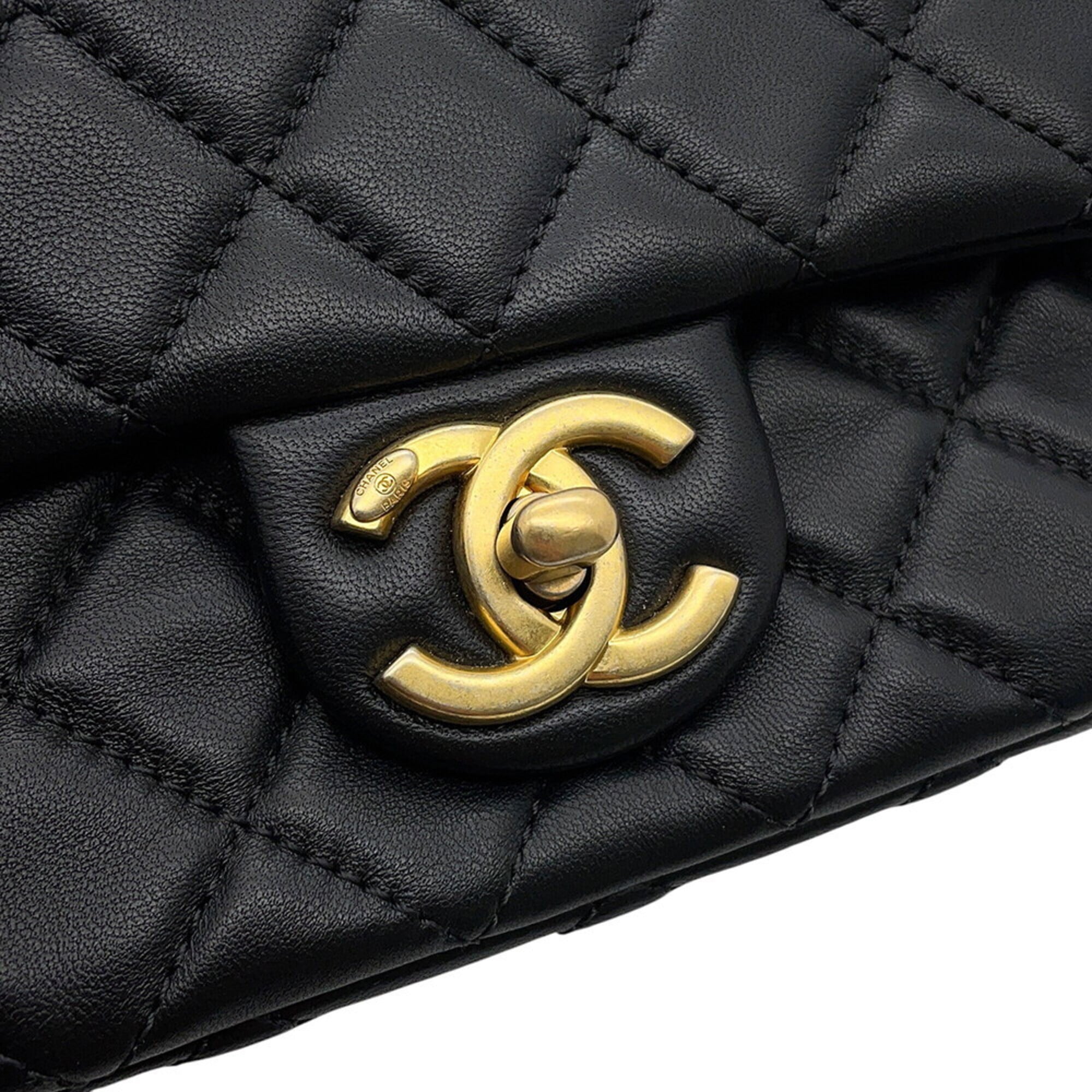 Chanel Black Leather Handbag Shoulder Bag (Pre-Owned)